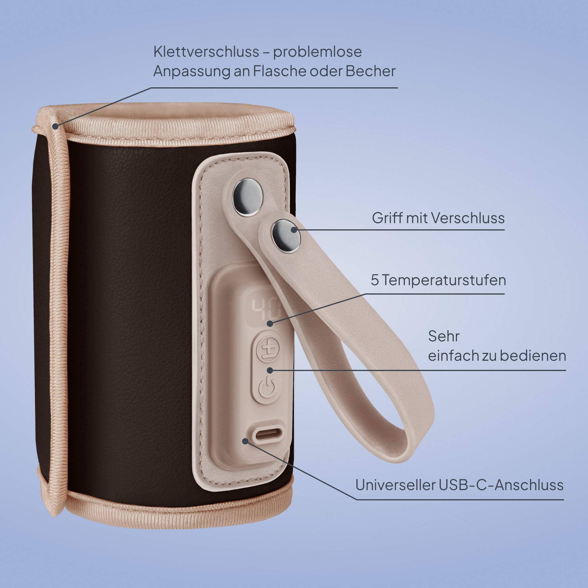 lionelo Babyflaschenwärmer THERMUP GO PINK BABY, USB-C/5 Temperaturen/bis 70 mm/Thermostat/100 g