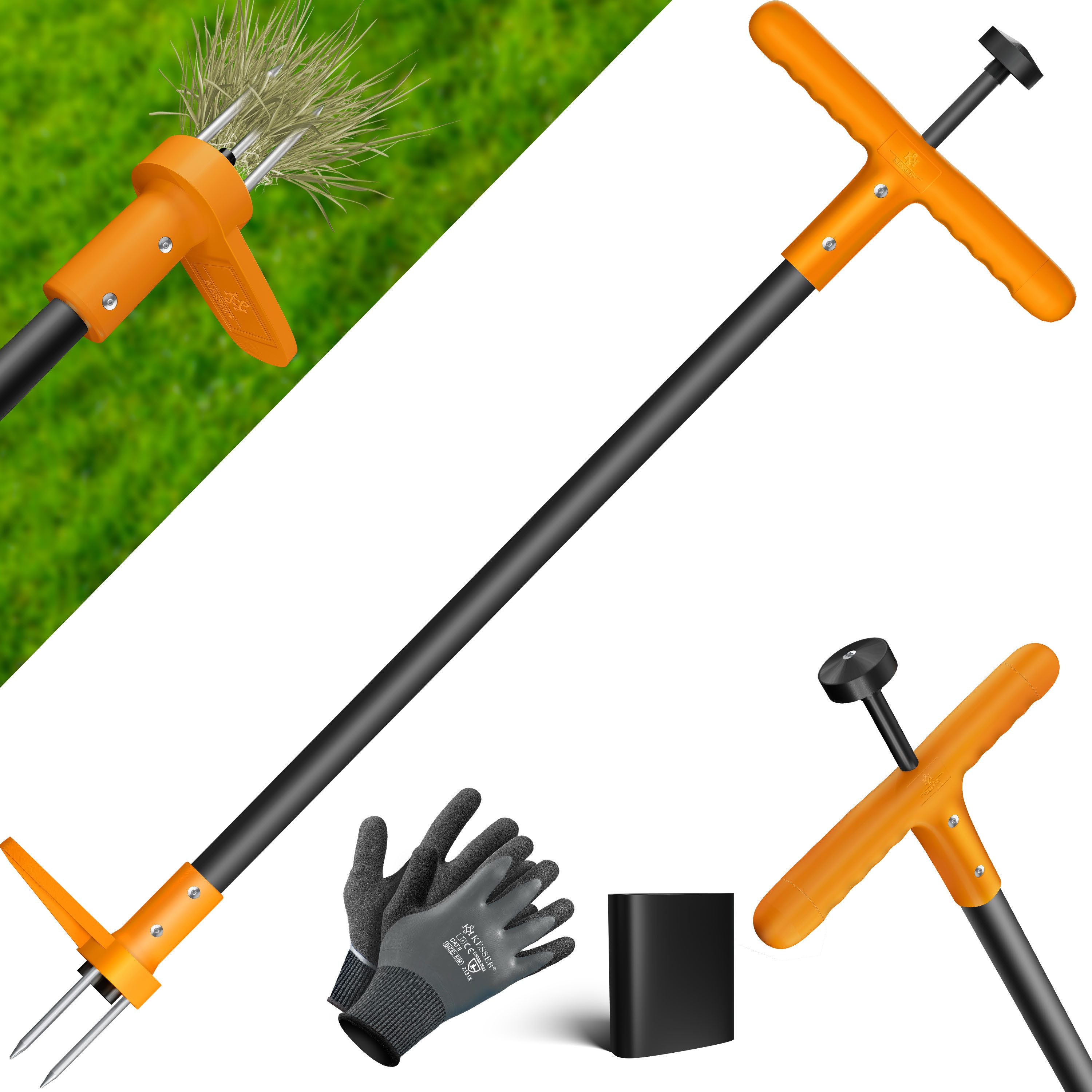 KESSER Gartenhacke, Unkrautstecher mit Stiel Unkrautentferner aus Aluminium mit T-Griff