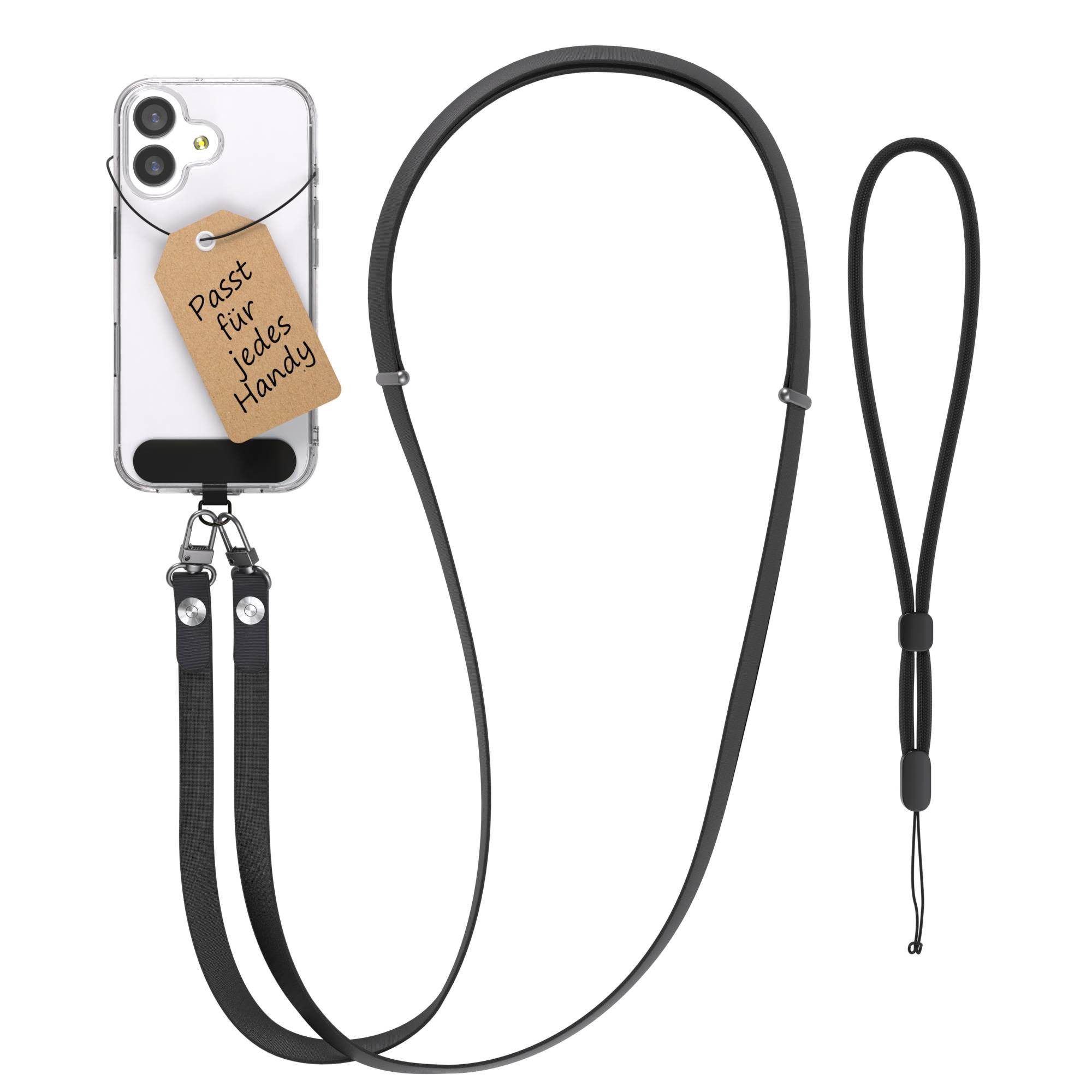 EAZY CASE Handykette Universal für alle Smartphones - modisch & funktional, Schwarze Handykette mit Magnetband und Einlegepad, 1–1,90 m