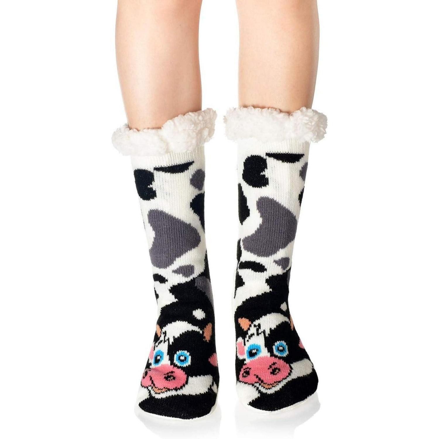 LuxusKollektion Badaccessoire-Set Socken Damen Wollsocken Thermosocken Antirutsch Einheitsgröße Kuh