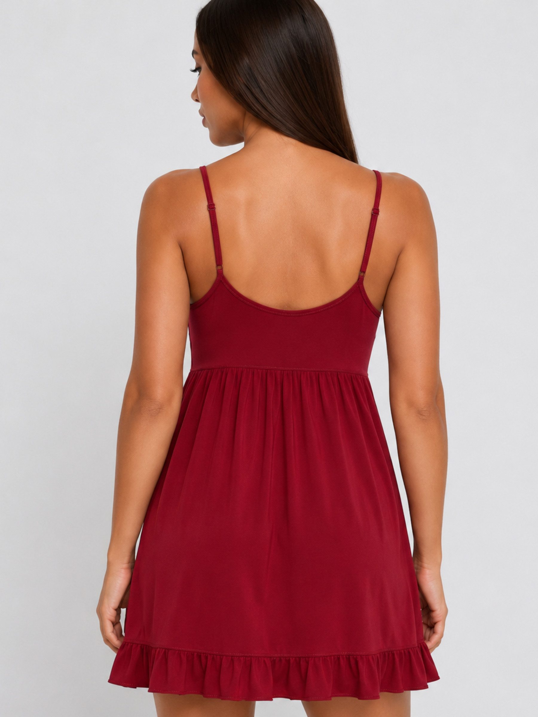 Elegant Love Negligé Damen Spaghettiträger-Nachthemd mit Rüschensaum und Schleife Bequemes Lounge-Kleid & Sleepshirt mit feinen Trägern
