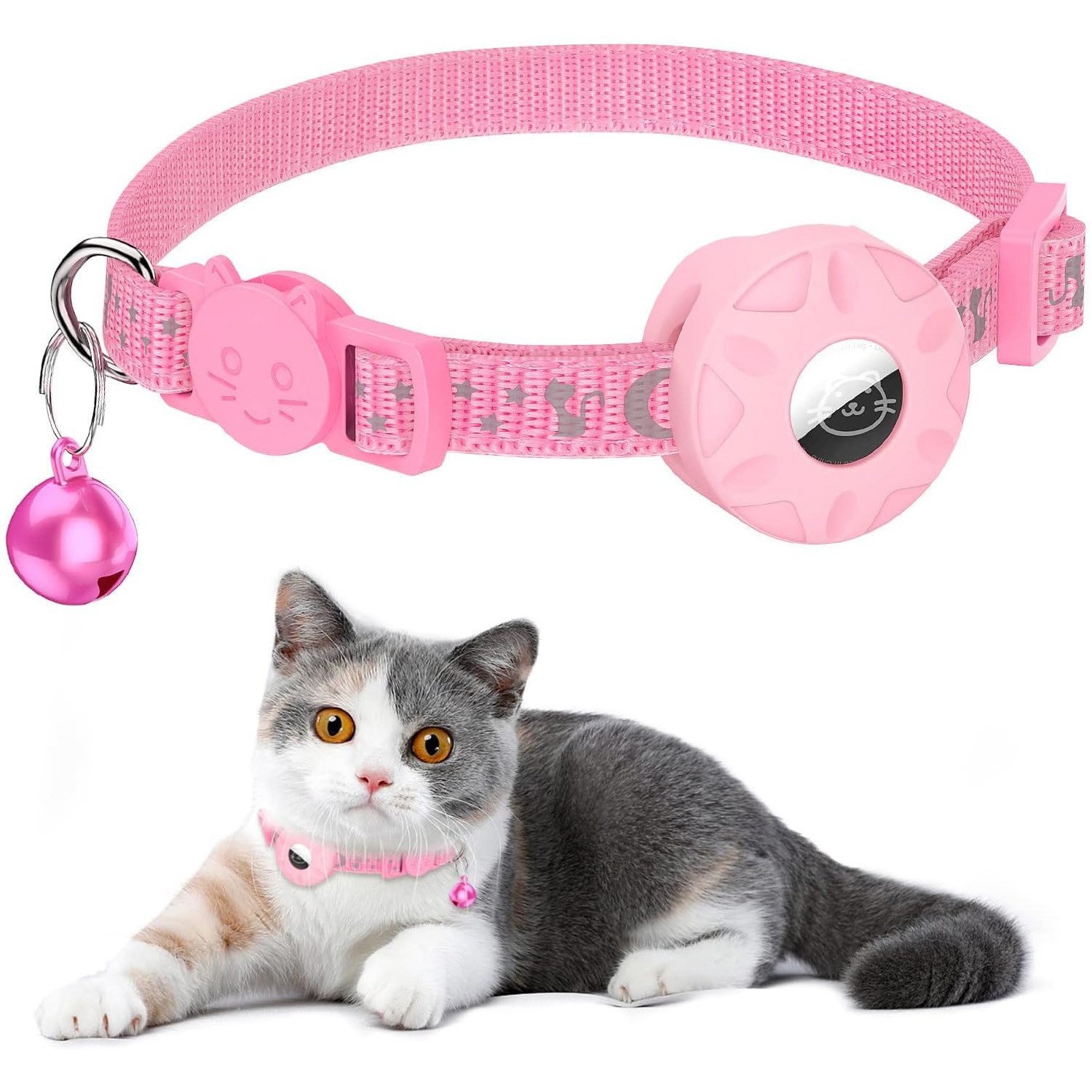 TUWENA Katzen-Halsband Airtag Katzenhalsband Reflektierendes mit Glocke, Sicherheitsschnalle, mit AirTag Halter und Glocke