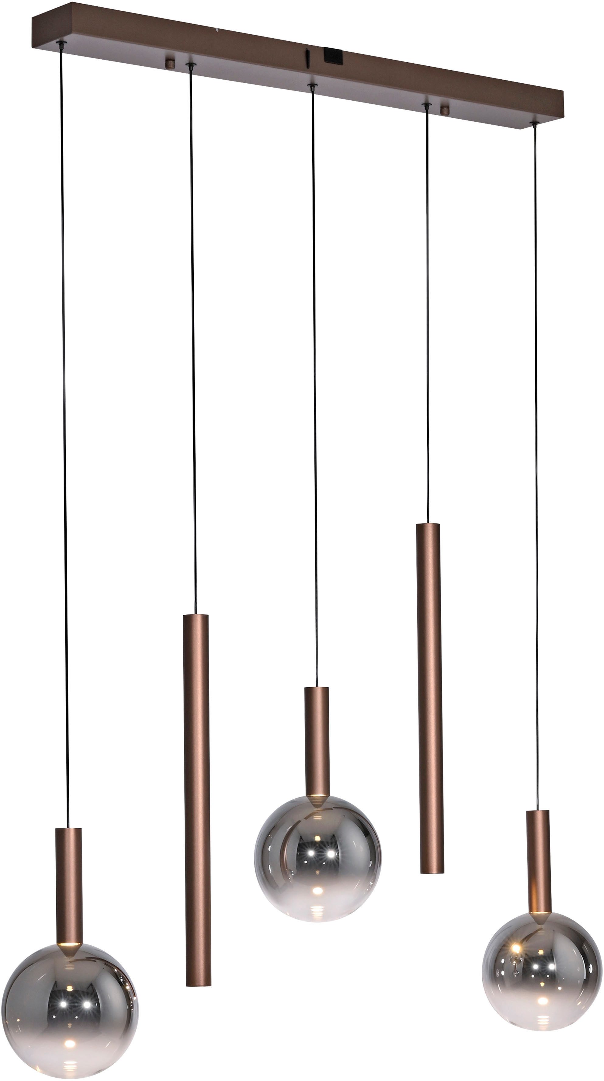 Paul Neuhaus LED Pendelleuchte BOWL, Memoryfunktion, LED fest integriert, Warmweiß, Dimmbar über Lichtschalter, Memory, Höhenverstellbar, Rauchgläser