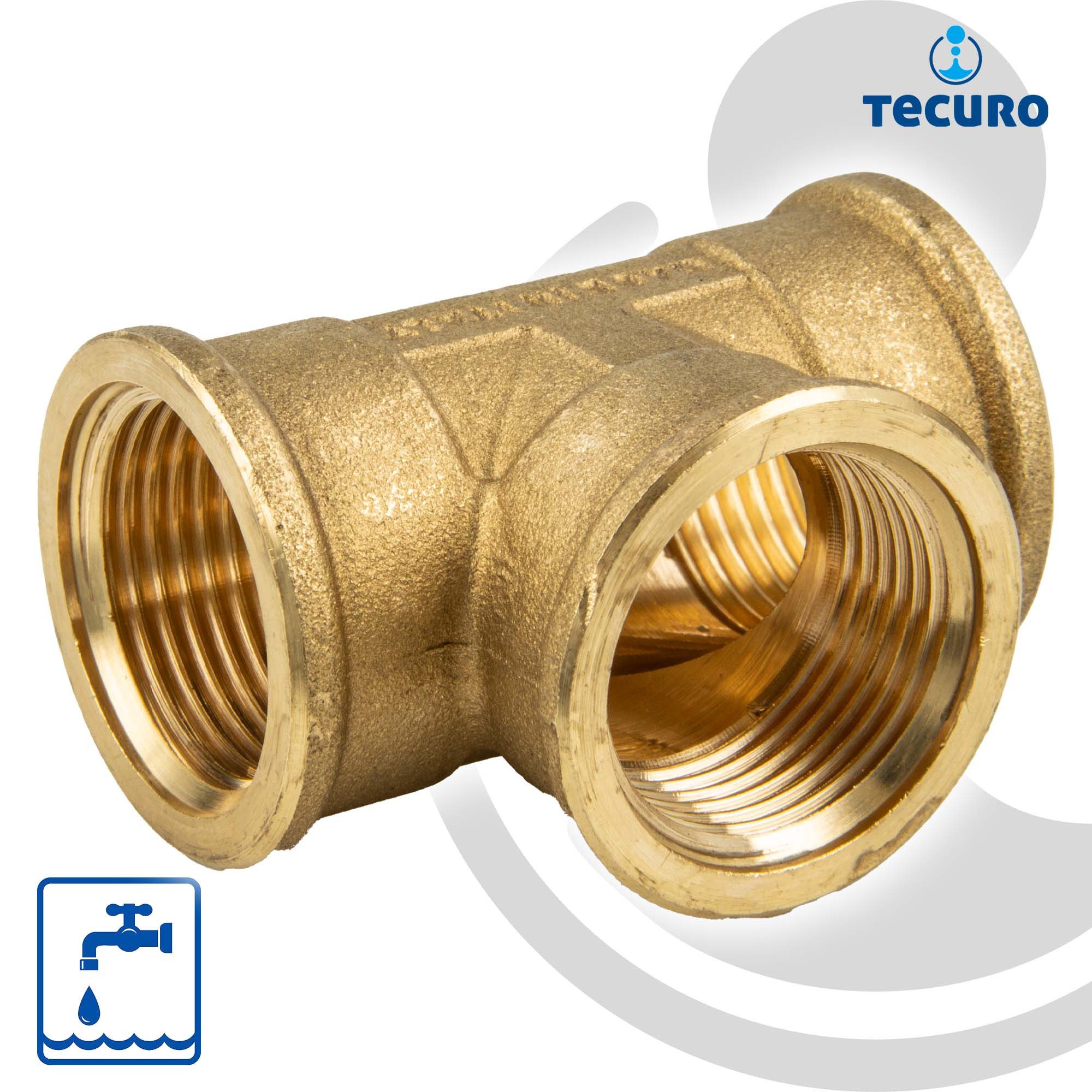 tecuro Gewindefitting T-Stück allseitig Innengewinde Rp, Messing blank, 1/4 Zoll
