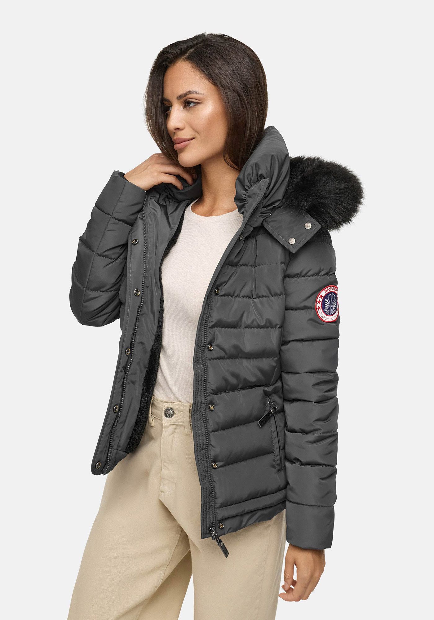 Navahoo Steppjacke Chloe hochwertige Winterjacke mit abnehmbarer Kapuze – Bild 2 von 5