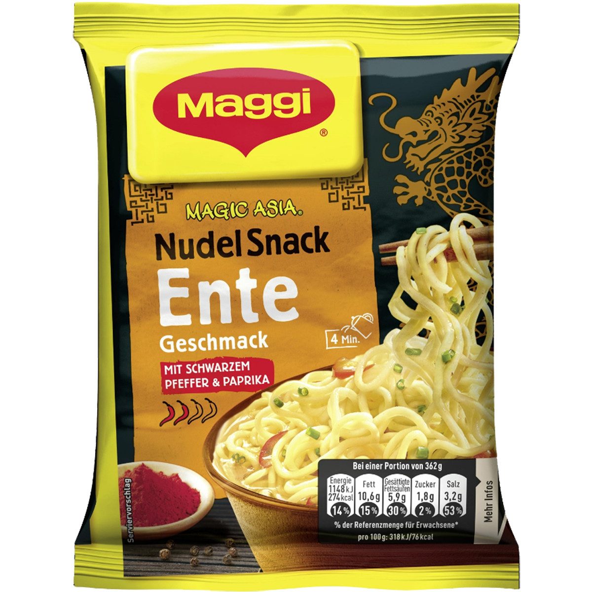 MAGGI Fertiggericht, Maggi Magic Asia Nudel Snack mit Ente Geschmack Instant Nudeln 62g