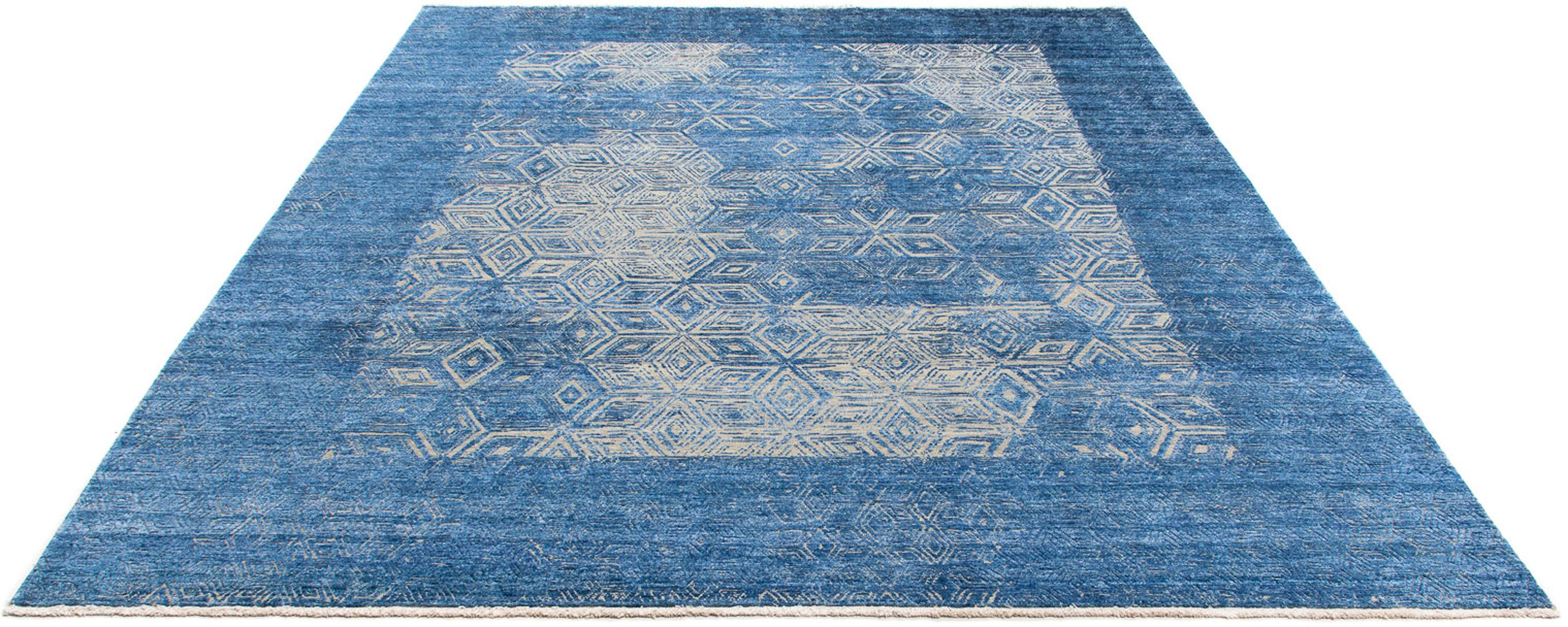 Designteppich Designer - 307 x 248 cm - blau, morgenland, rechteckig, Höhe: 7 mm, Wohnzimmer, Handgeknüpft, Einzelstück mit Zertifikat