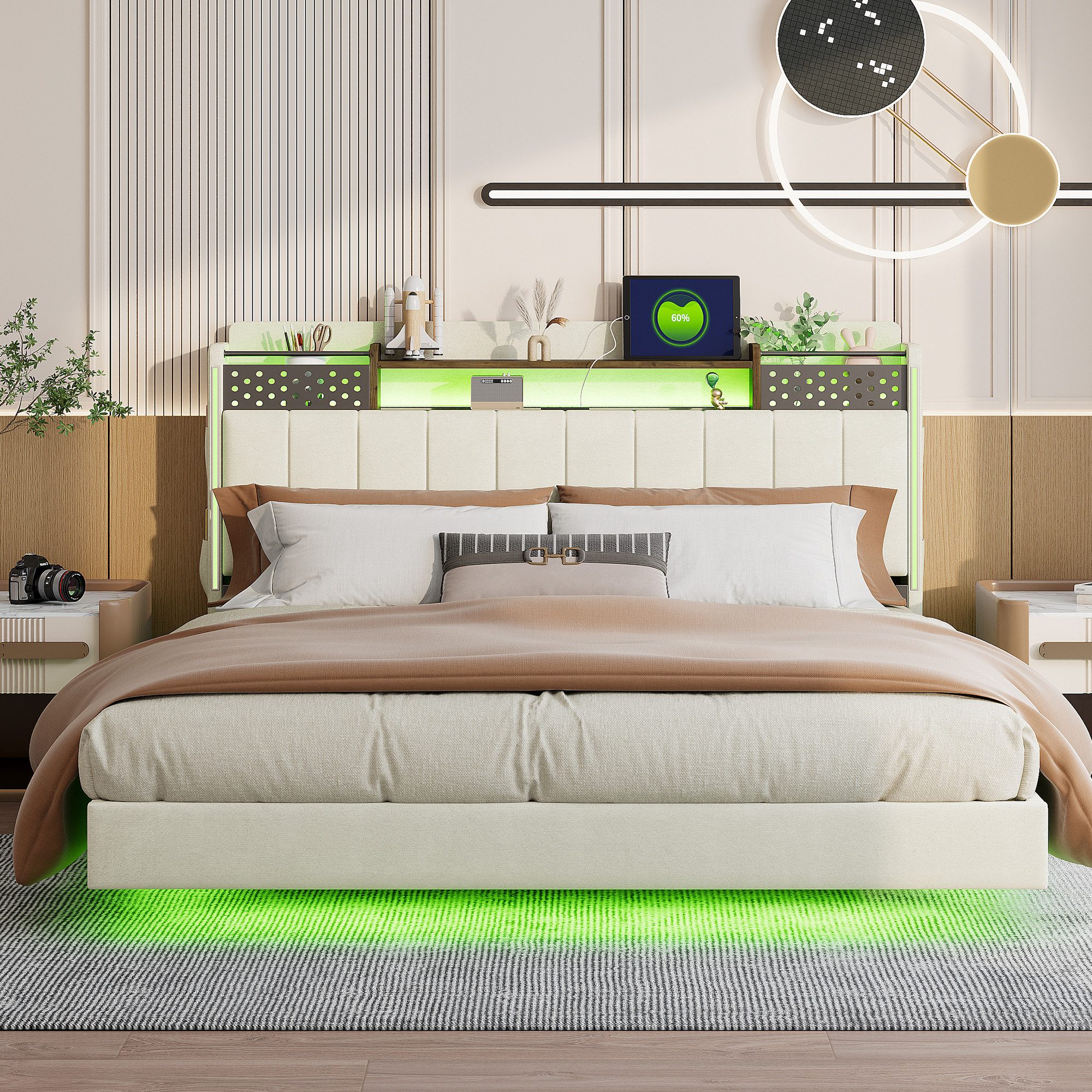Flieks Polsterbett, LED Schwebebett Doppelbett 160x200cm günstig online kaufen