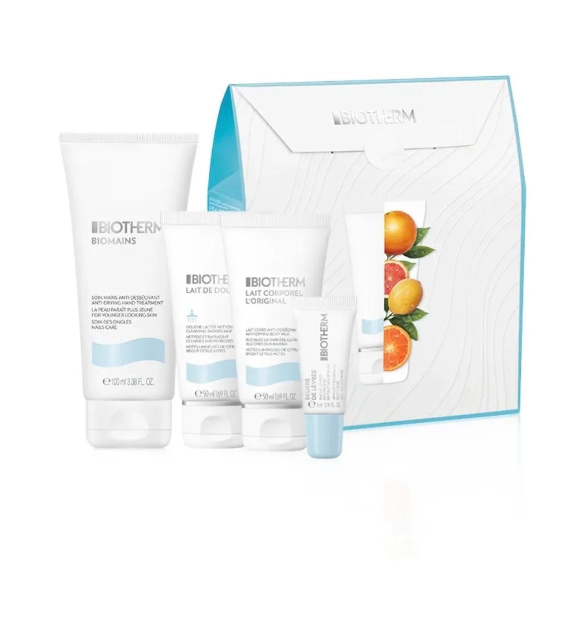BIOTHERM Körperpflegemittel Lait Corporel L'Original Set (HC 100ml + LB 5ml + SG 50ml + BM 50ml) 1 x Handcreme 100 ml + 1 x Duschcreme 50 ml + 1 x Körpermilch 50 ml + 1 x Lippenbalsam 5 ml, 4-tlg.