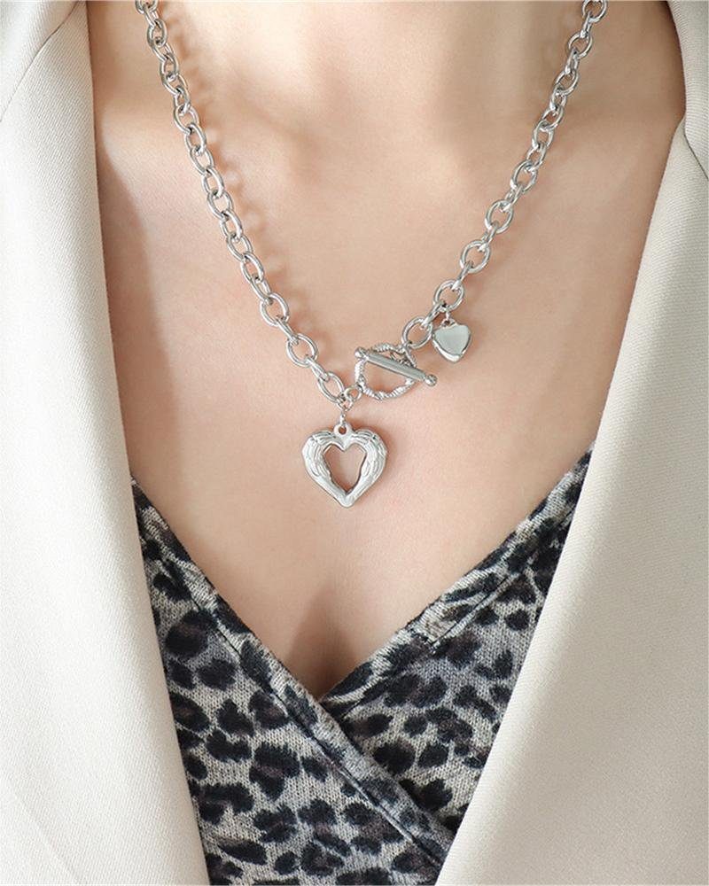 Rouemi Charm-Kette Herz-Halskette, Anhänger-Halsband, Engelsflügel-Anhänger-Halskette Silberfarben