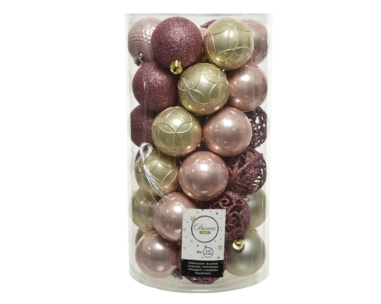 Kaemingk Weihnachtsbaumkugel, Weihnachtskugeln Kunststoff Ornamente 6cm 37er Set - Perle / Rosa
