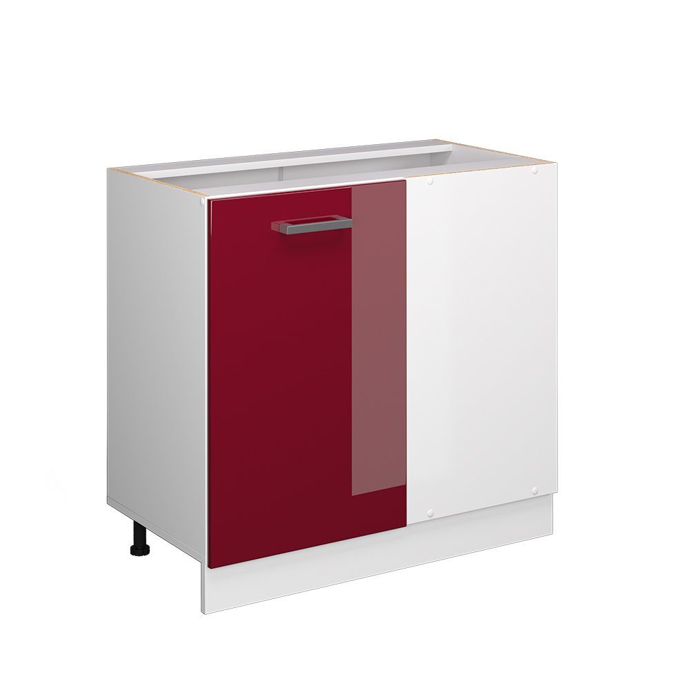 Vicco Eckunterschrank R-Line, Bordeaux Hochglanz/Weiß, 86 cm ohne Arbeitsplatte