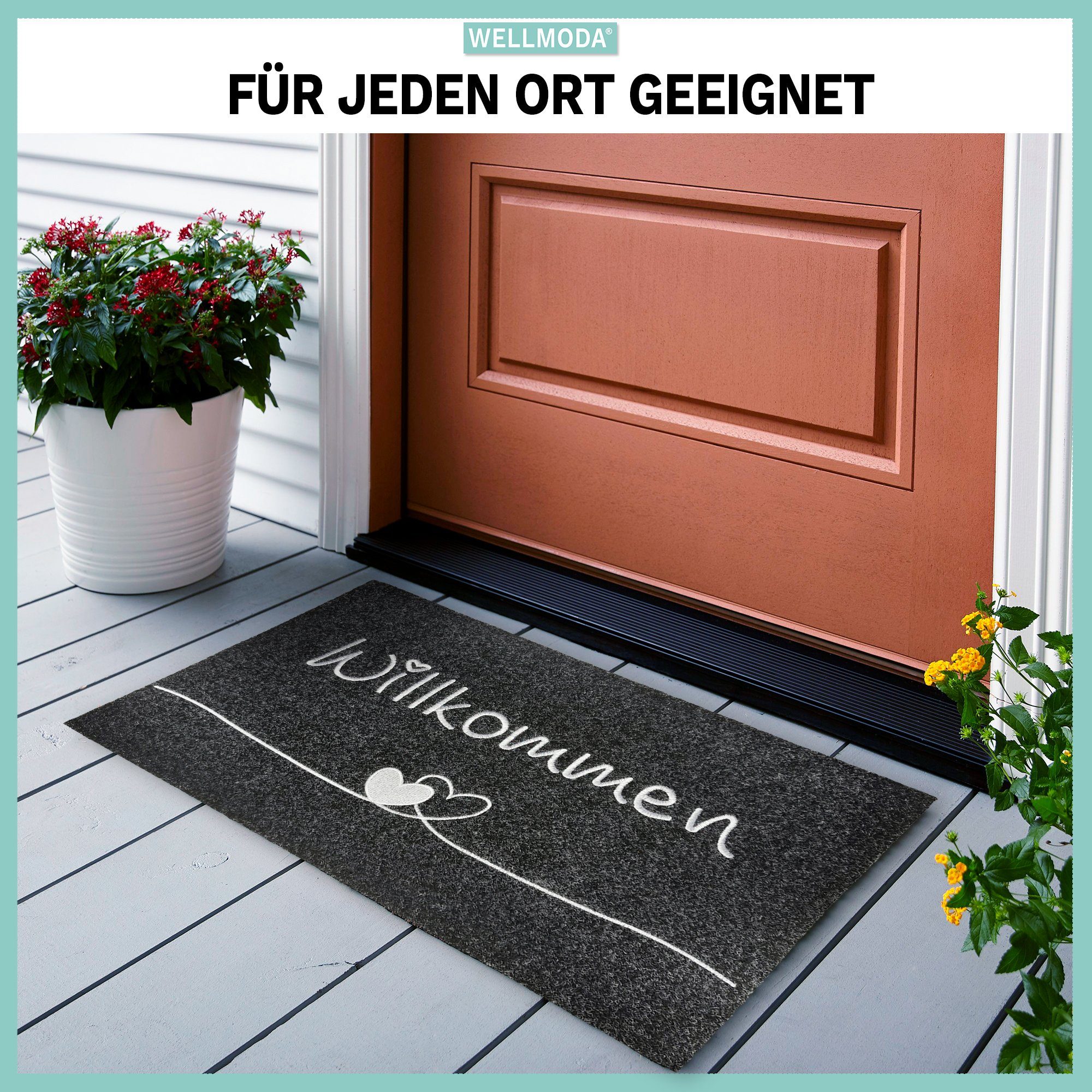 WELLMODA Fußmatte "Willkommen" I genähter Schriftzug I rutschfest & waschba günstig online kaufen