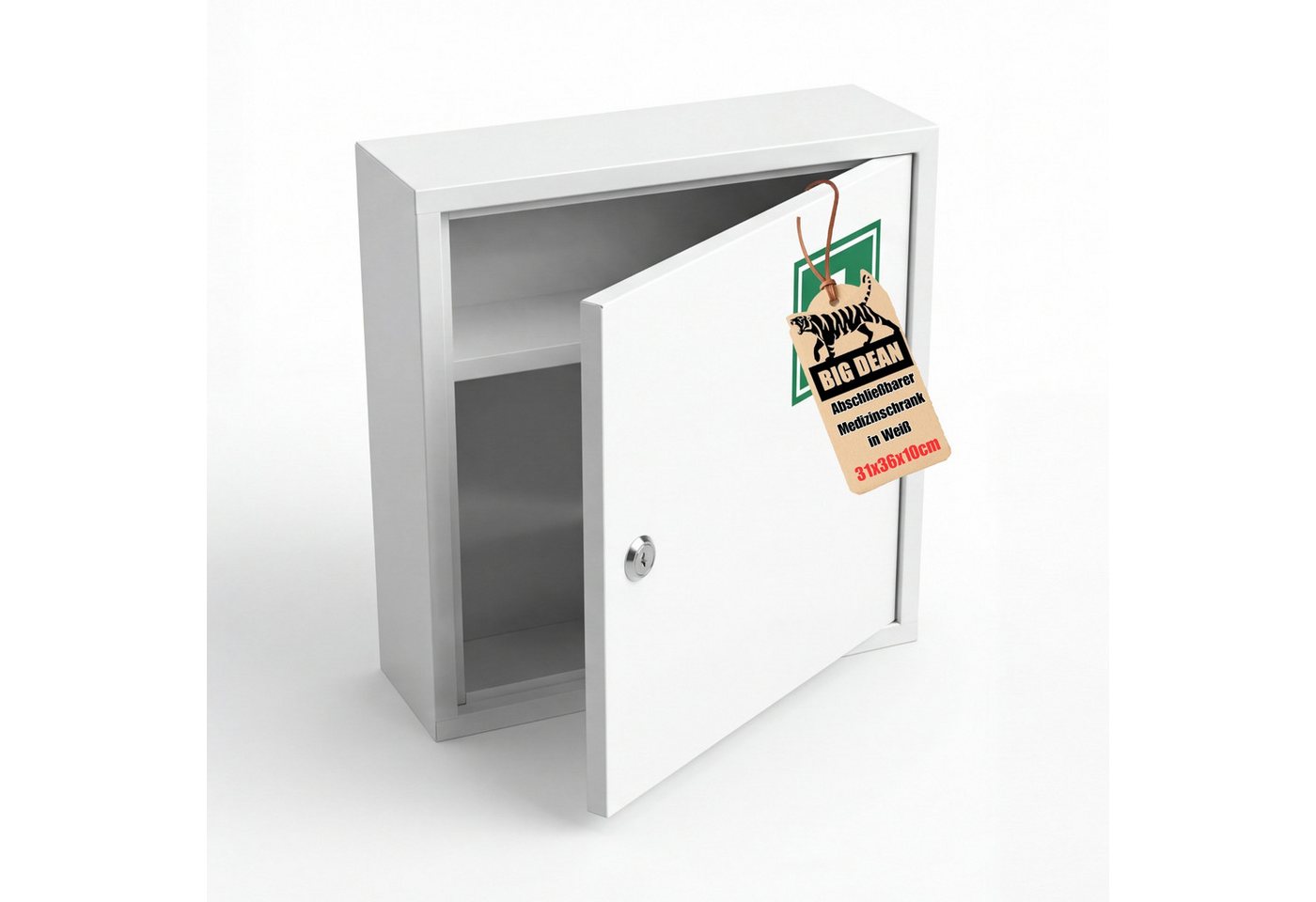 BigDean Medizinschrank aus Stahl abschließbar mit 2 Schlüsseln (Packung, 1-St., Medizinschrank) Kompaktes Design, Innenfächer für Medikamente & Erste-Hilfe-Zubehör