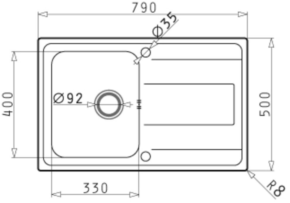 Pyramis stainless steel sink Alea, rectangular, 79/50 cm