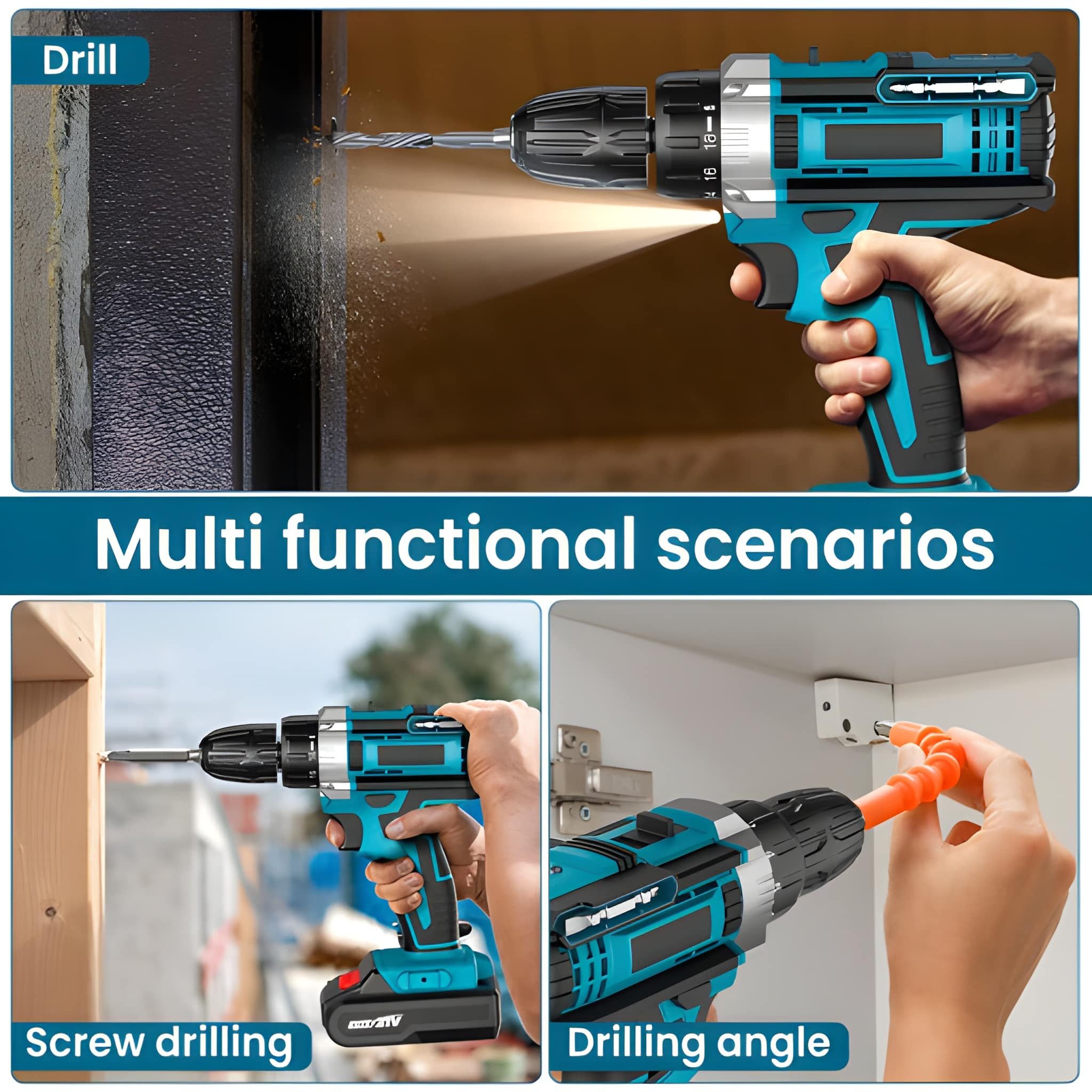 Athlix Akku-Bohrschrauber Akkuschrauber Akku Bohrschrauber Set Akku-Schlagbohrschrauber, 32-teiliges Set, 32 Drehmomenteinstellung, 2 Akkus