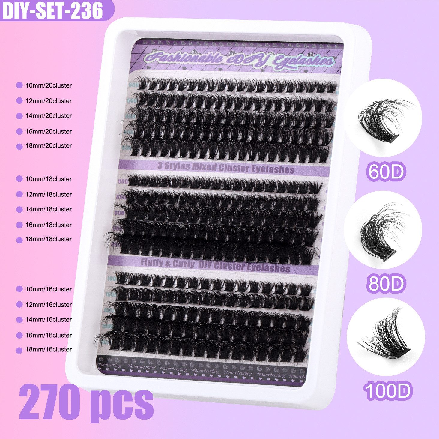 MOPUEA Einzelwimpern Wimpernverlängerungsset Cluster Wimpern Einzelset 270/300-teiliges, Cluster-Wimpern-Set, 270 tlg., Ideal für Anfänger und Make-up Liebhaber