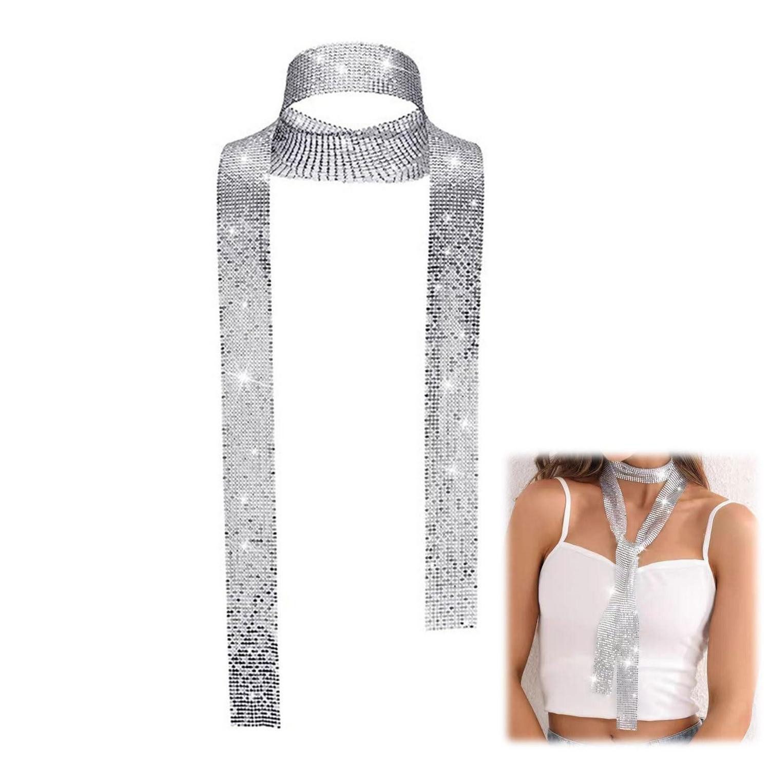 LuxusKollektion Modeschal Schal Pailletten Silber schmal Glitzer Metallic, (1-St)