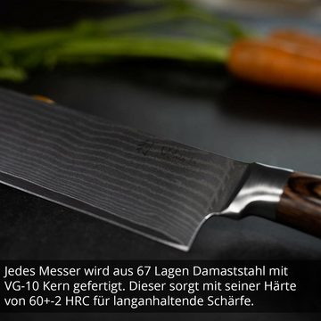 Wakoli Messer-Set Edib 6er Damastmesserset I 8 - 20,5cm Klinge I Pakkaholz