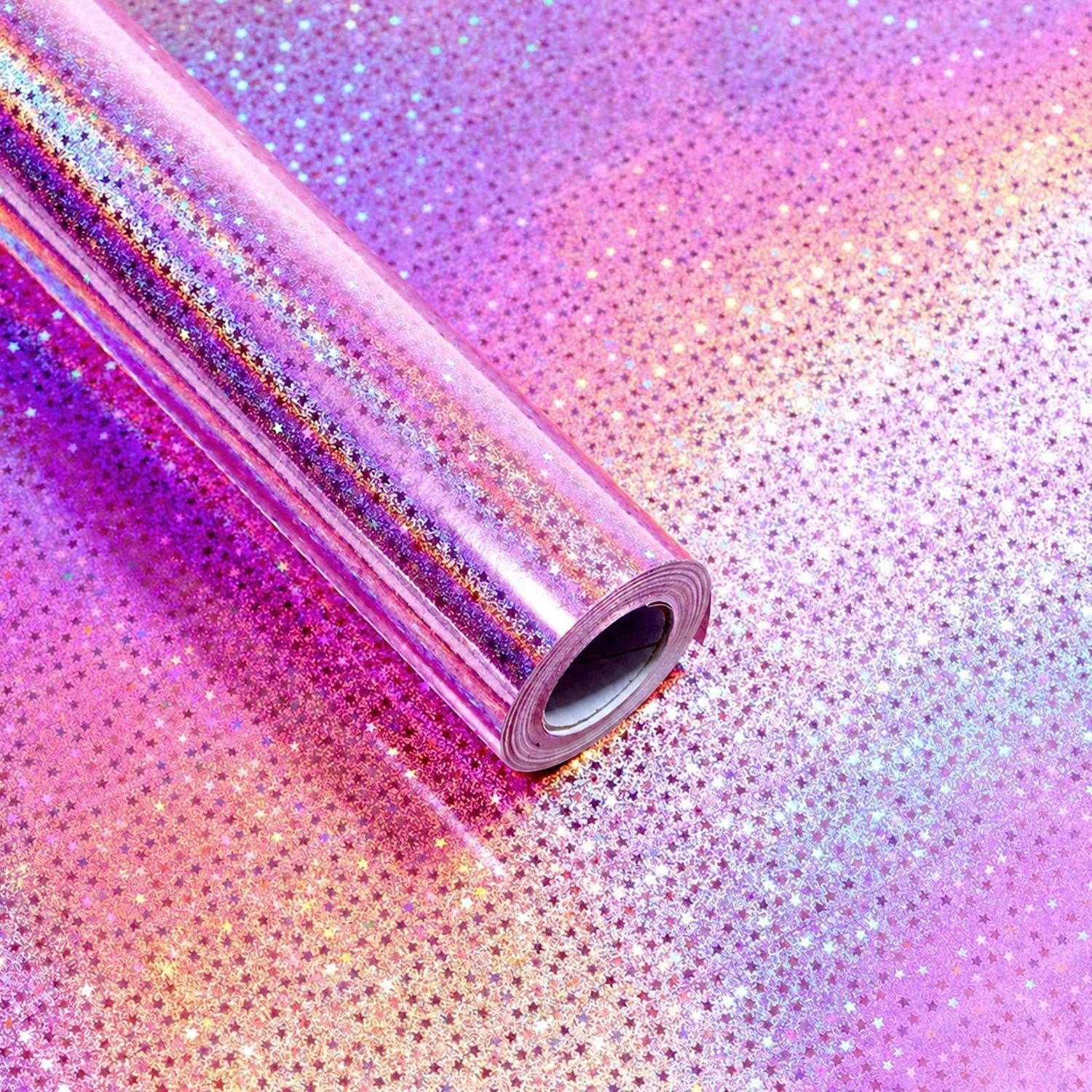 LuxusKollektion Geschenkpapier Geschenkpapier Holografisch Rosa Sterne 43cm x 5m