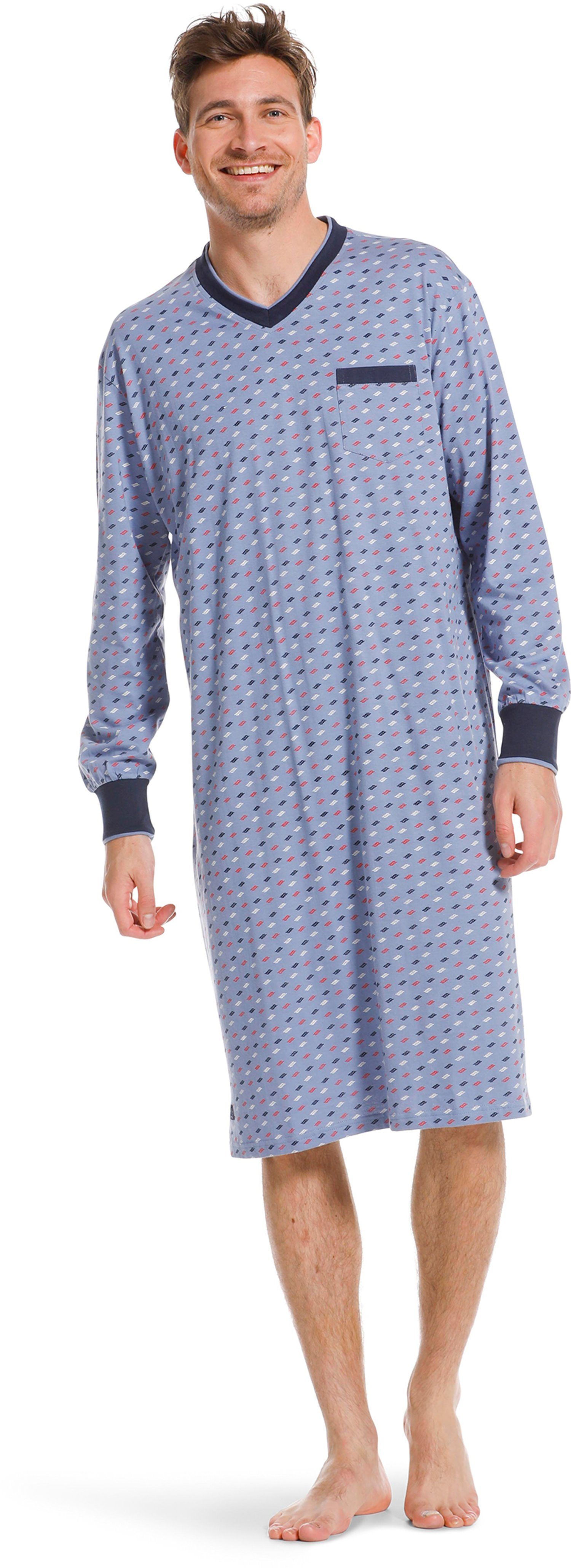 Pastunette Nachthemd Herren Nachthemd mit langem Arm (1-tlg) Baumwolle blue