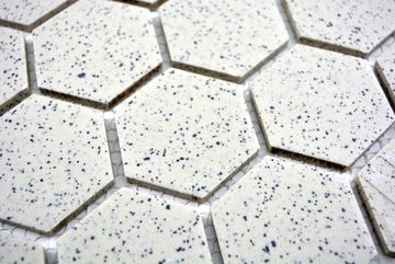 Mosani Keramik Bodenfliese Hexagonale Sechseck Mosaik Fliese Keramik cremeweiß Hexagaon, Rutschhemmend