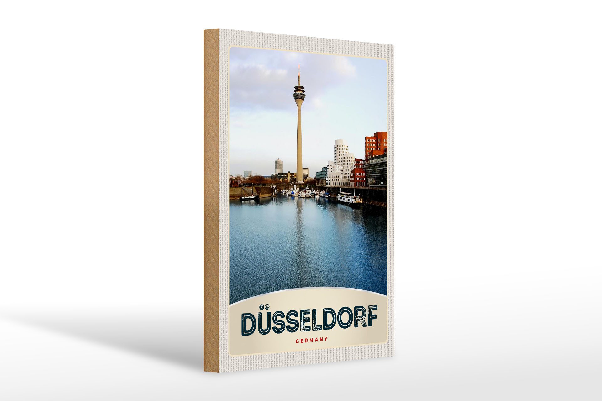 Holzbild Reise 20x30cm Deutschland Düsseldorf Fernseherturm