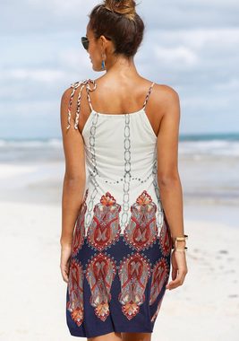 Beachtime Strandkleid mit geflochtenen Trägern im Alloverdruck, kurzes Sommerkleid