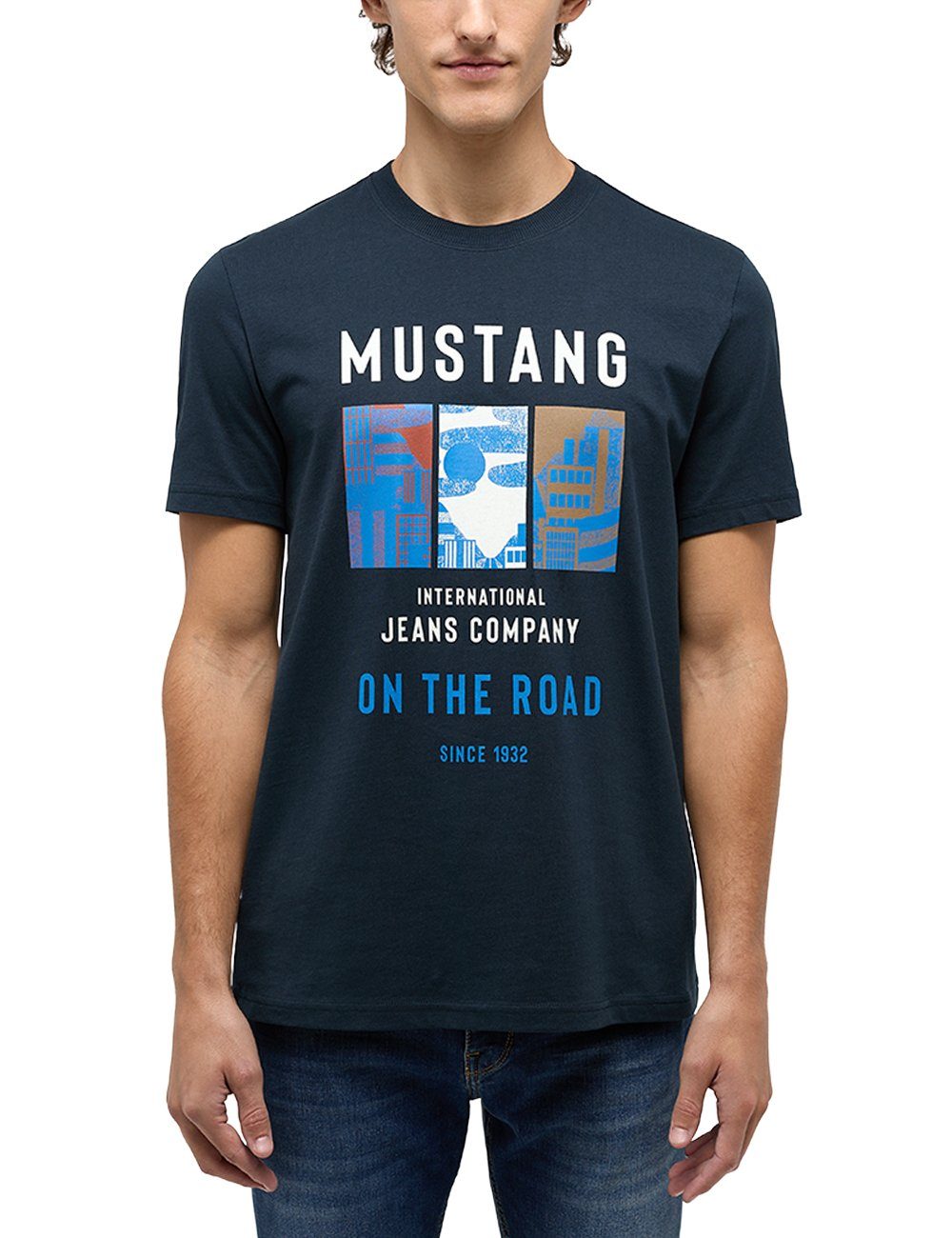 MUSTANG Kurzarmshirt Mustang navy Print-Shirt