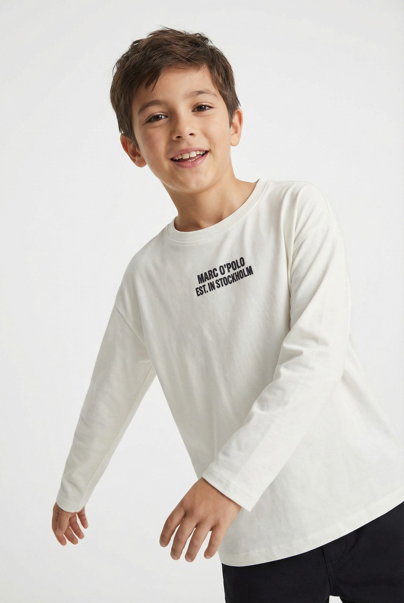Marc O'Polo Langarmshirt für Jungs, kontrastfarbene Logo-Stickerei auf der Brust