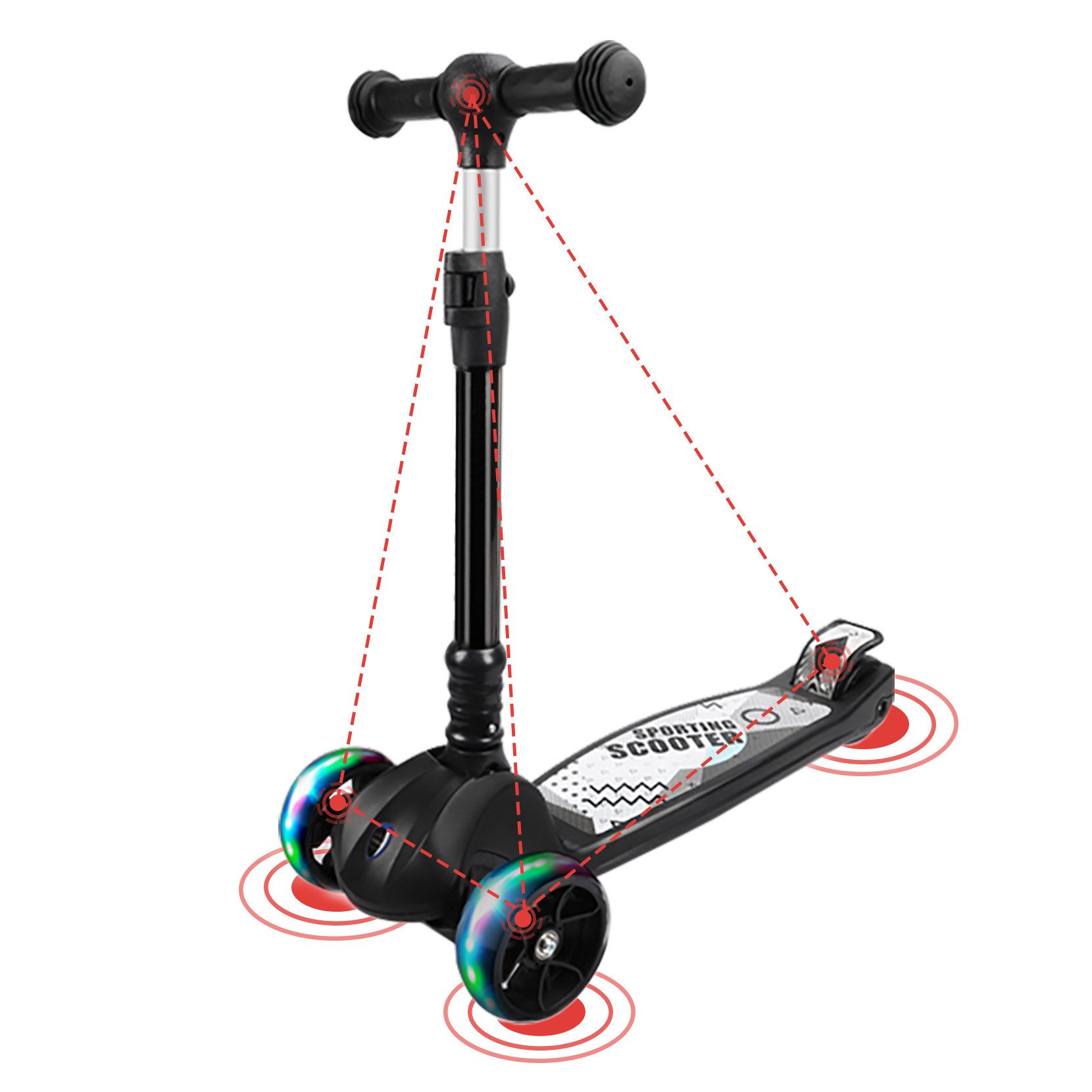 OUNUO Dreiradscooter Höhenverstellbarer Kinderroller mit LED-Rädern für Kinder ab 3 Jahren