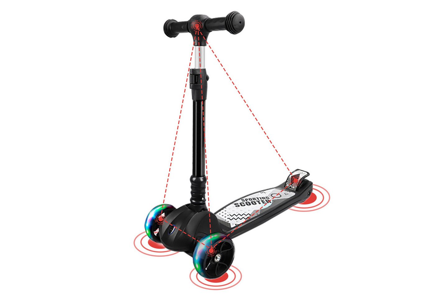 Thumbnail - OUNUO Dreiradscooter Höhenverstellbarer Kinderroller mit LED-Rädern für Kinder ab 3 Jahren