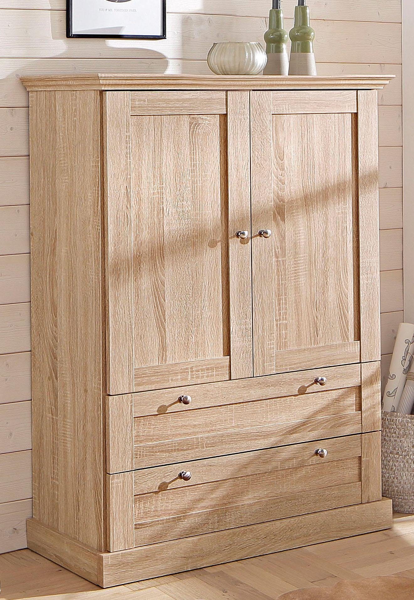 OTTO home Kleiderschrank Binz, Wäscheschrank, Mehrzweckschrank, skandinavischer Landhausstil (B/H/T ca. 84/130/35 cm) viele Stauraummöglichkeiten, Metallgriffe, Türen mit Rahmen/ Kassetten