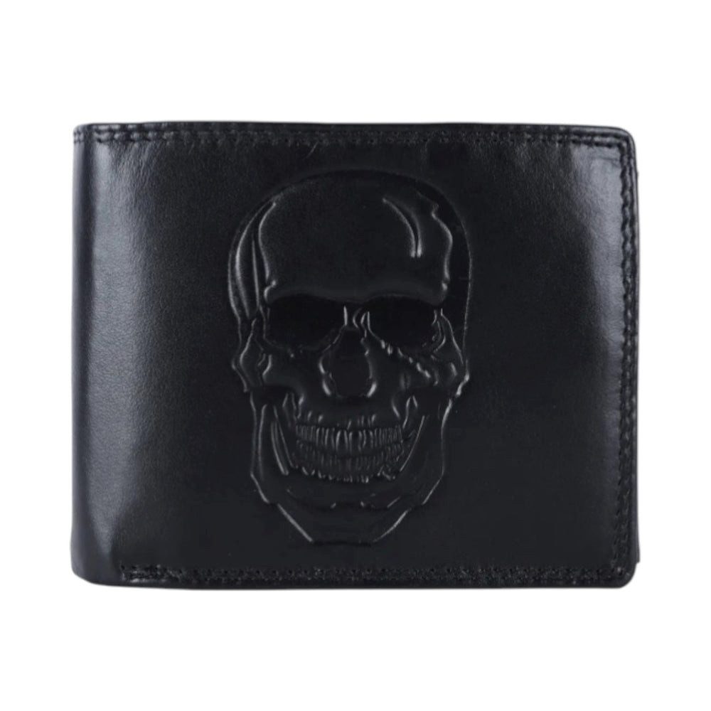 HMT Geldbörse Herren Leder Geldbörse RFID mit Totenkopf & Doppelnaht 12 x 9,5 cm