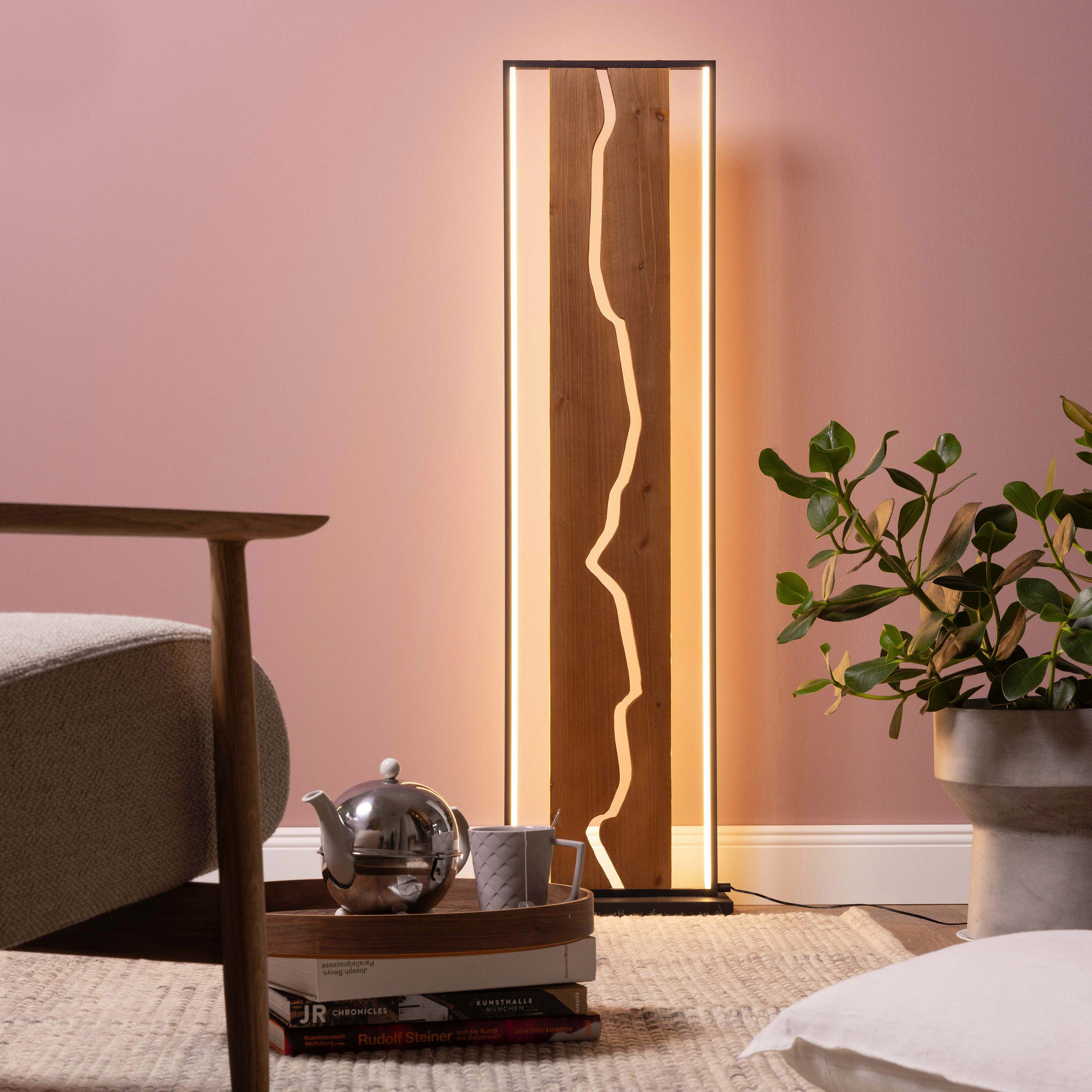 Brilliant LED Stehlampe Thunder, LED fest integriert, Warmweiß, 115 x 12,5 cm, Holz/Metall, braun/schwarz, indirekte Beleuchteung