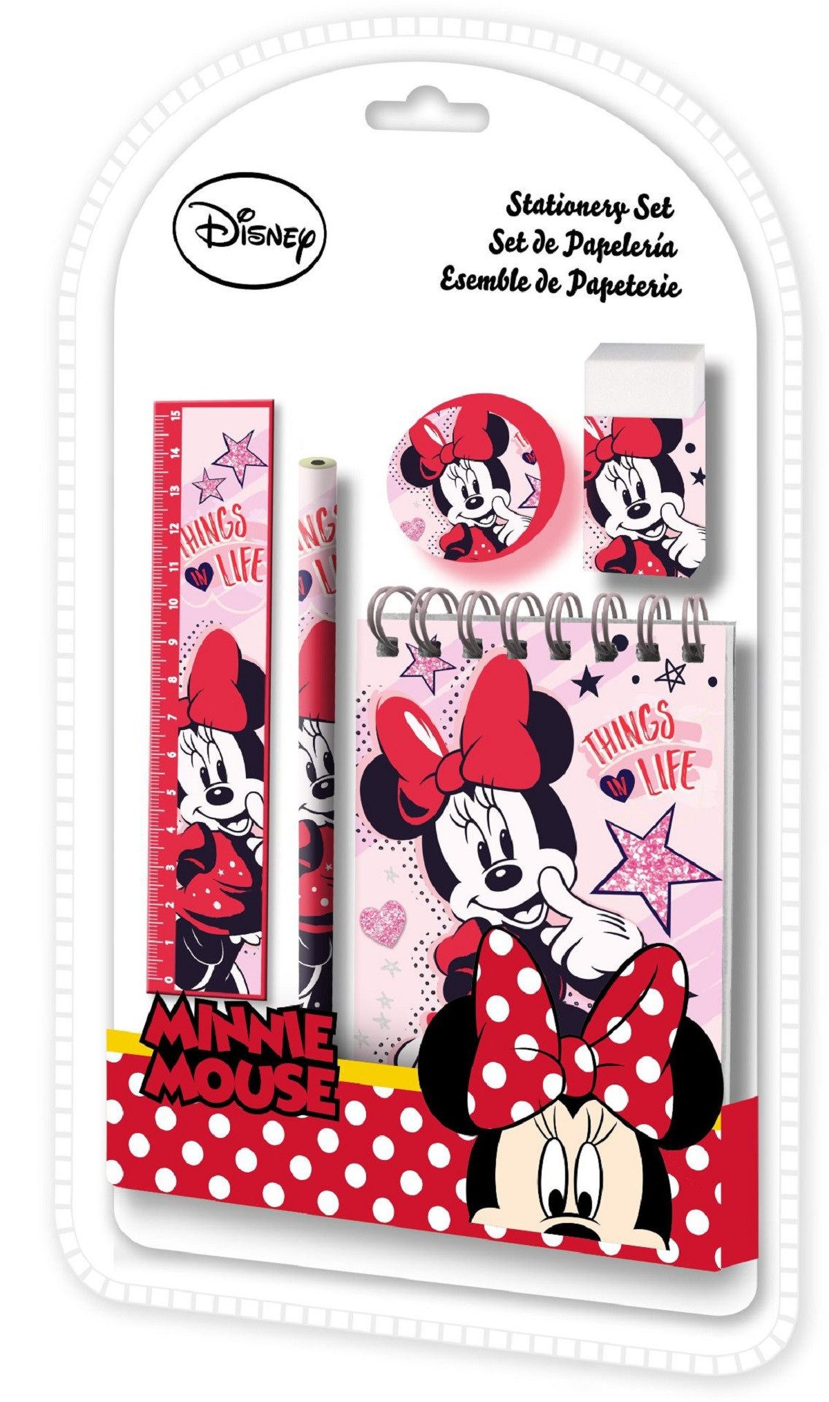Disney Minnie Mouse Bleistift 5-teiliges Schreibset für Kinder – Mit Lineal, Bleistift, Radiergummi