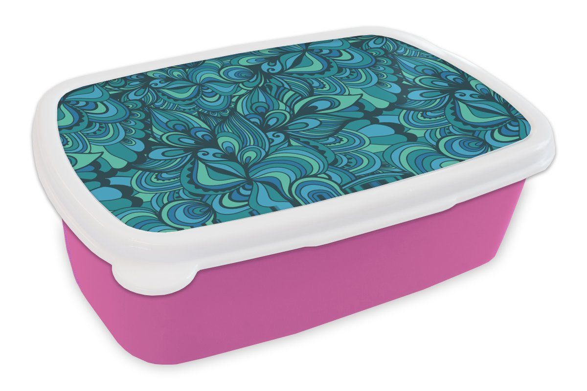 MuchoWow Lunchbox Design - Mädchen, Kunststoff, Türkis, Snackbox, Erwachsene, Brotbox Brotdose Kinder, (2-tlg), für - Kunststoff Blau rosa - Vintage