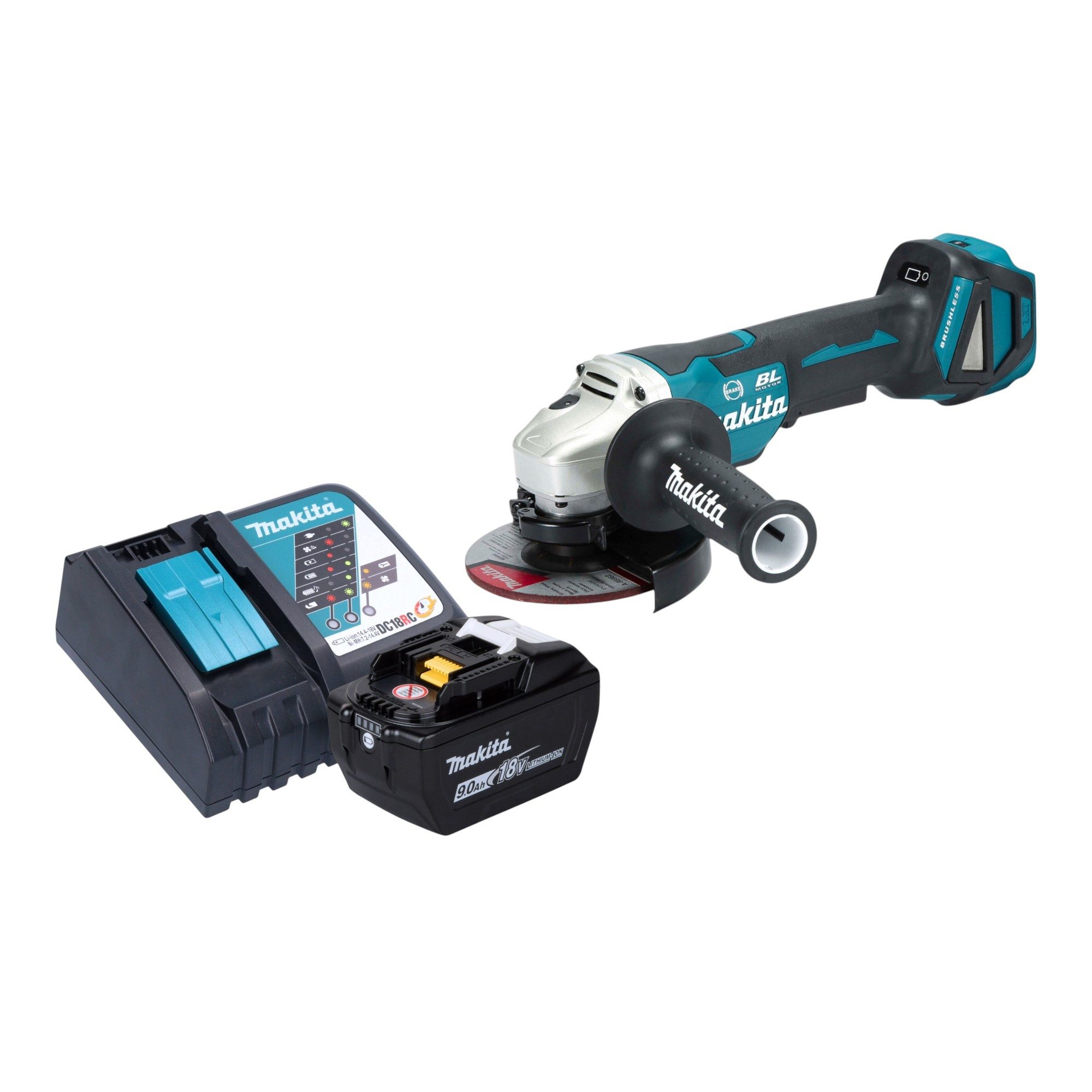 Makita Akku-Winkelschleifer DGA 517 Z 18 V 125 mm Brushless + 1x Akku 9,0 Ah + Ladegerät