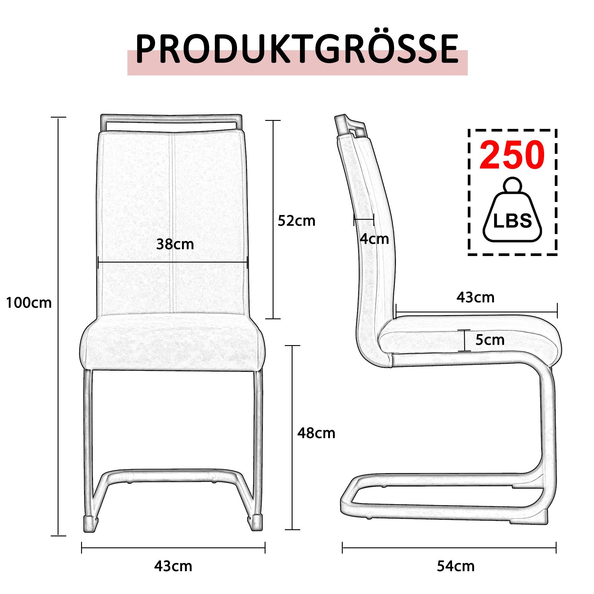 Ulife Bürostuhl Esszimmerstühle wasserdicht | Hellgrau Freischwinger silbern (4 Hellgrau gepolsterte | Weiß Rücklehne Kunstleder und St), Gast