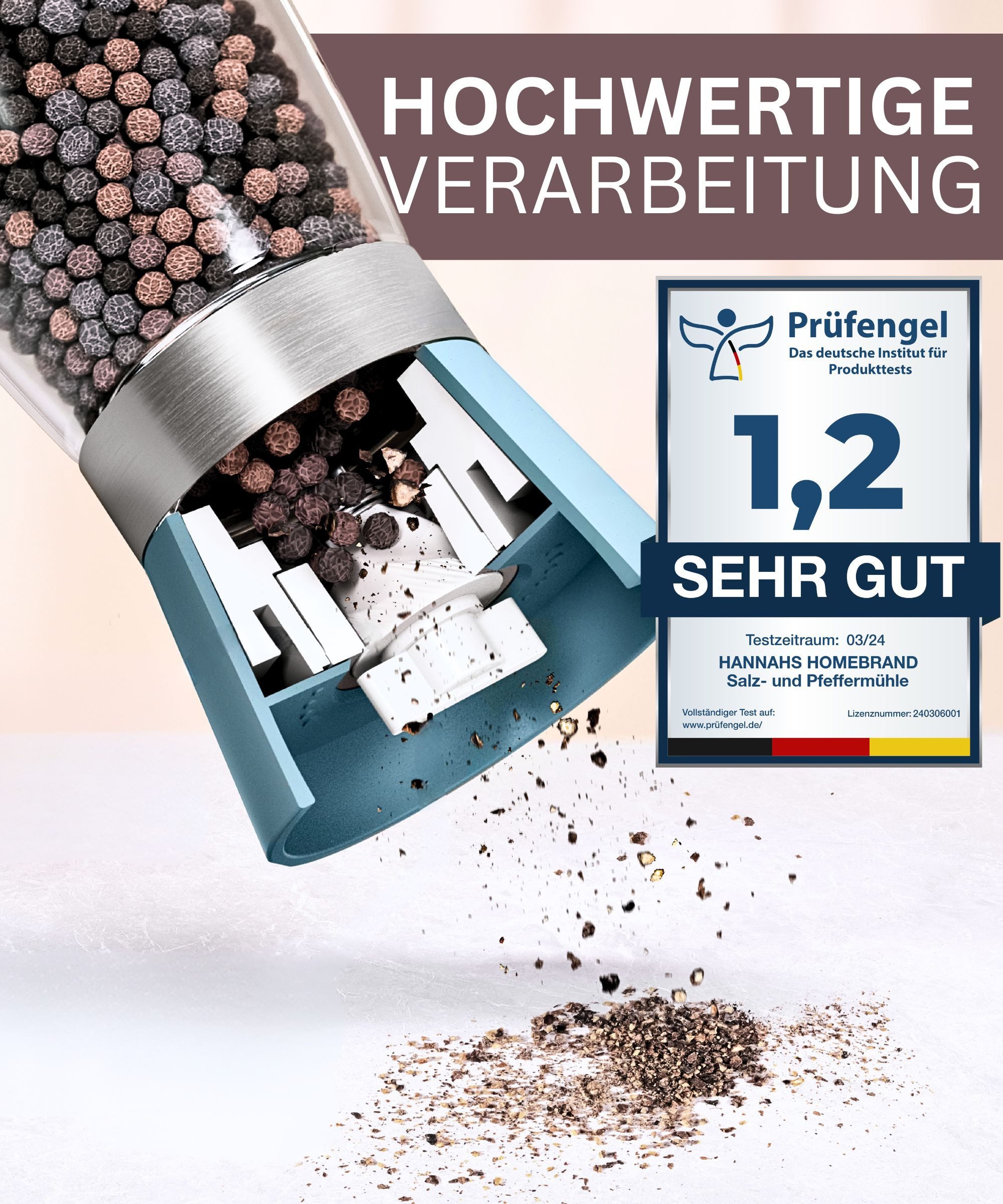 Hannah's Homebrand Salz-/Pfeffermühle mit individueller Einstellung grob bis fein Manuell, (2 Stück), Robuste Salzmühle und Pfeffermühle 14 cm – Bild 4 von 5