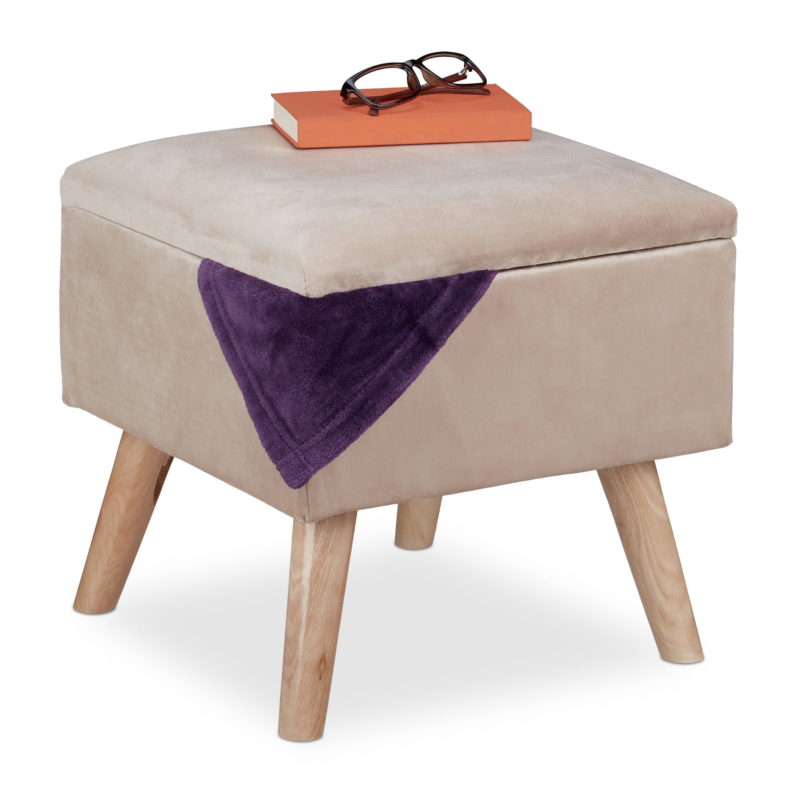 relaxdays Polsterhocker Samthocker mit Stauraum, Creme günstig online kaufen
