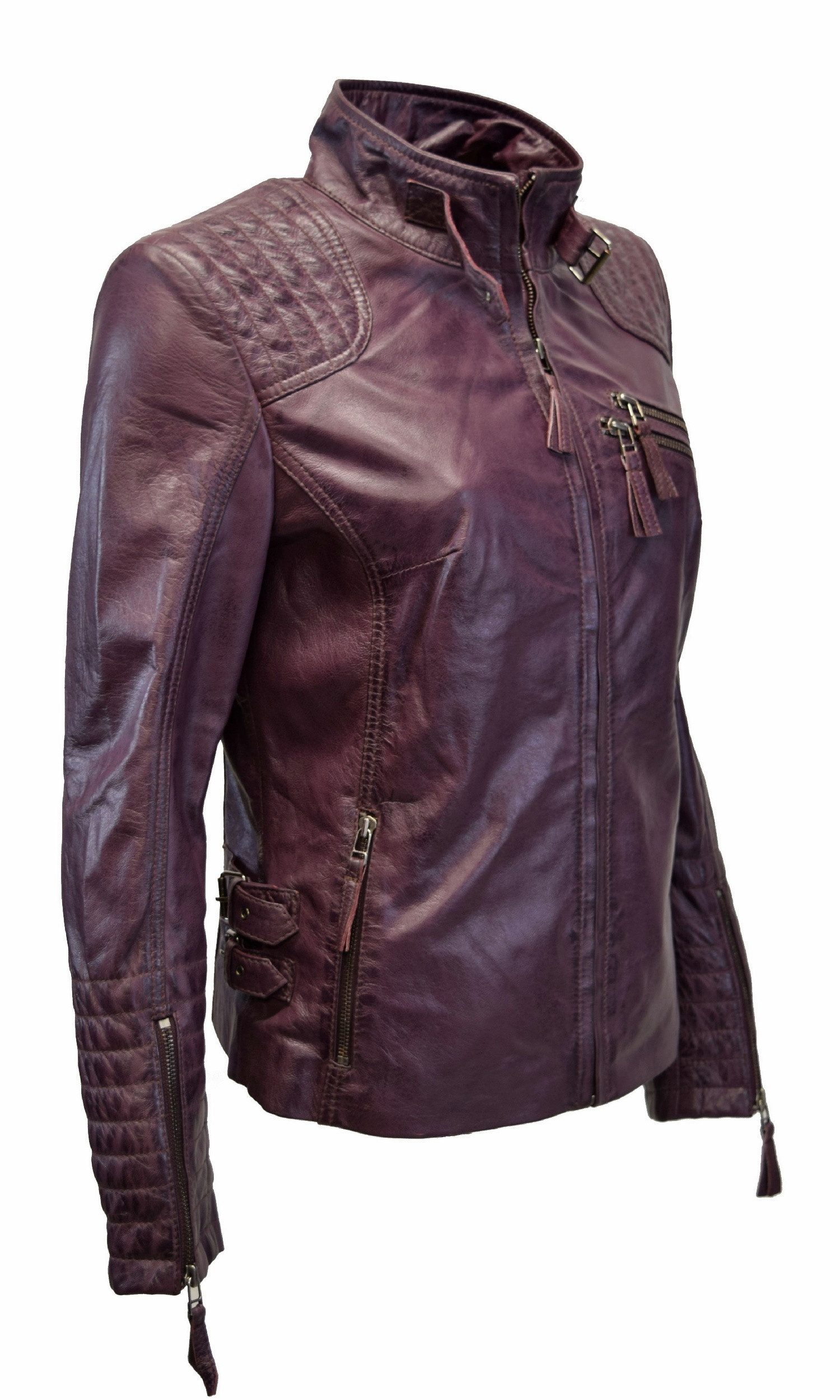 Zimmert Leather Lederjacke Amy (1-St) weiches Lammnappa Leder, Rot, Braun, Cognac, Schwarz – Bild 4 von 5