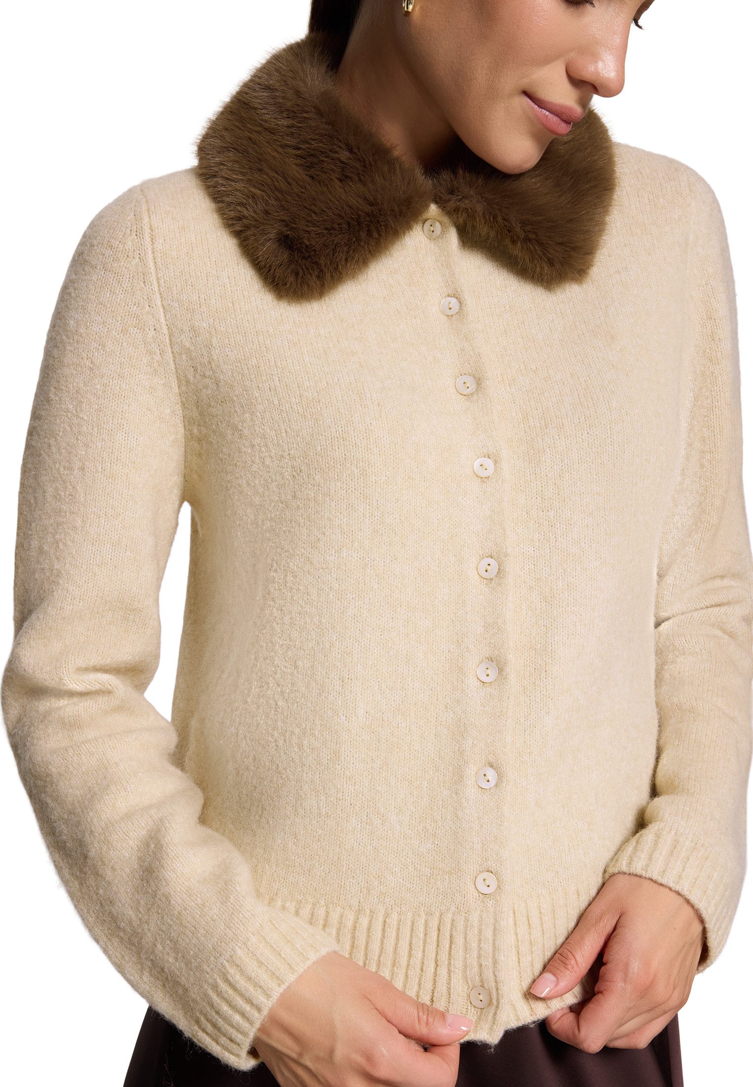 Zero Strickjacke Damen mit Kunstfellkragen (1-tlg) Material