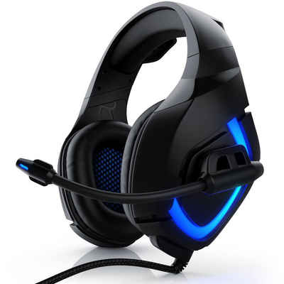 CSL Gaming-Headset (Blaue LED-Beleuchtung; Kopfbügel variabel verstellbar; Bietet kristallklaren Hoch-, Mittel- und Tieftonbereich + dynamische Basswiedergabe, USB Gaming Headset "GHS-103" mit Mikrofon Kopfhörer für PC (Win XP/7/8/8.1/10), PS4/4 Pro)