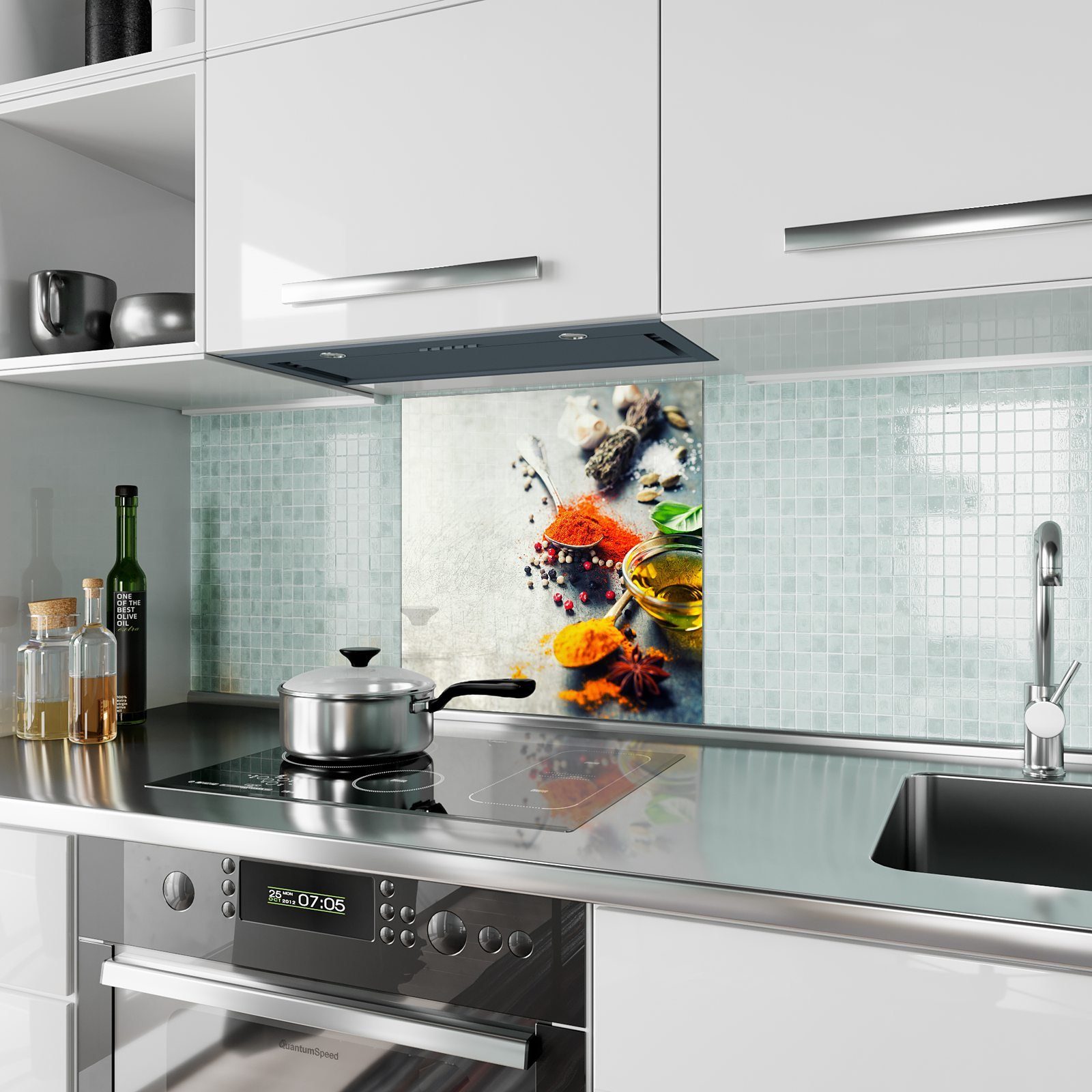 Küchenrückwand an Küchenrückwand Glas Gewürzen Spritzschutz mit Primedeco Motiv Auswahl