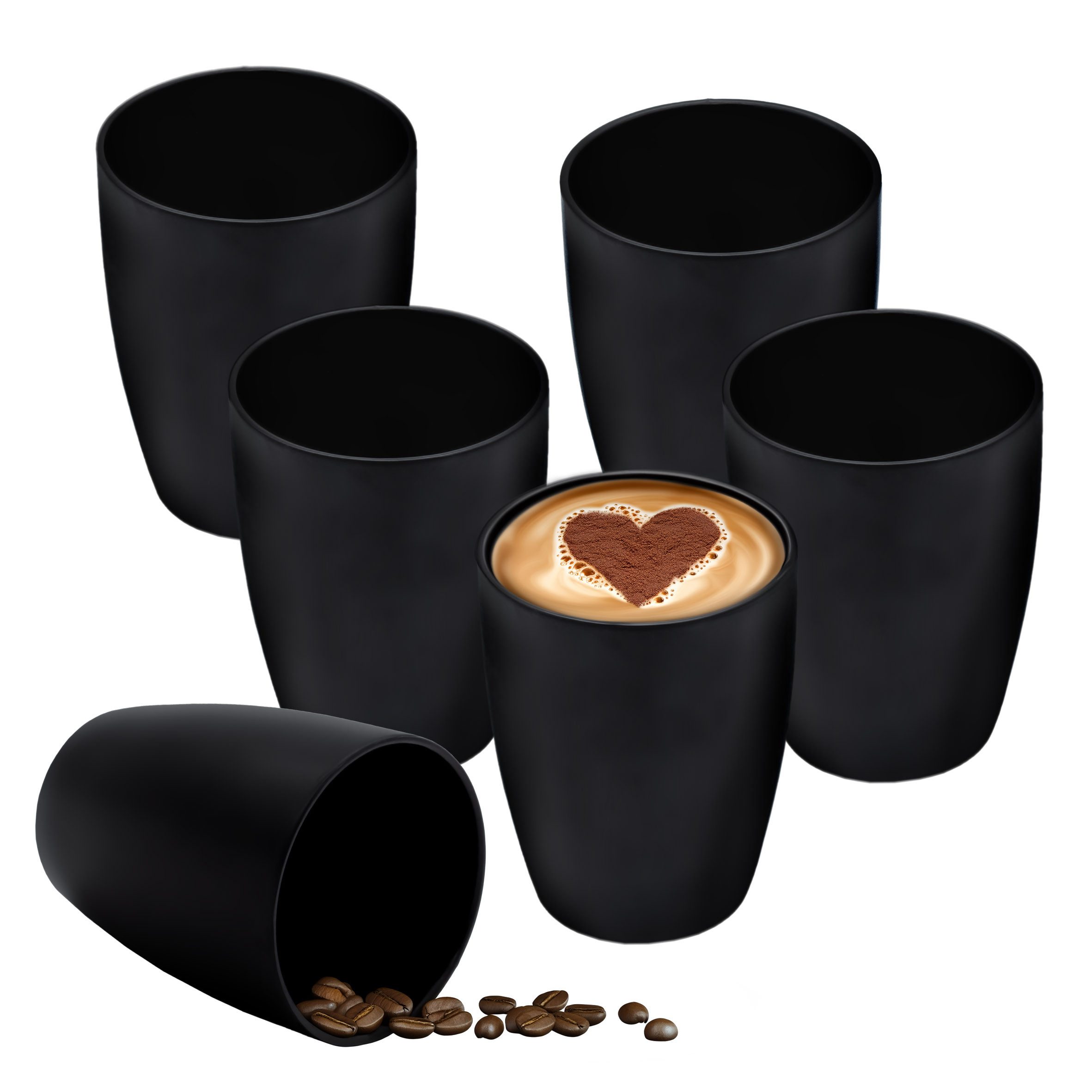 Spetebo Tasse Kaffeebecher in schwarz matt - 6er Set, Porzellan, Kaffee und Tee Чашки für ca. 340 ml