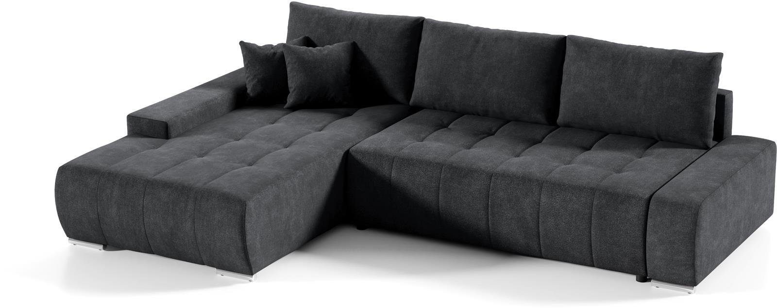 Compleo Ecksofa L-Form Ecksofa mit Steppung, mit Schlaffunktion, KLARA aus Velourstoff Schwarz