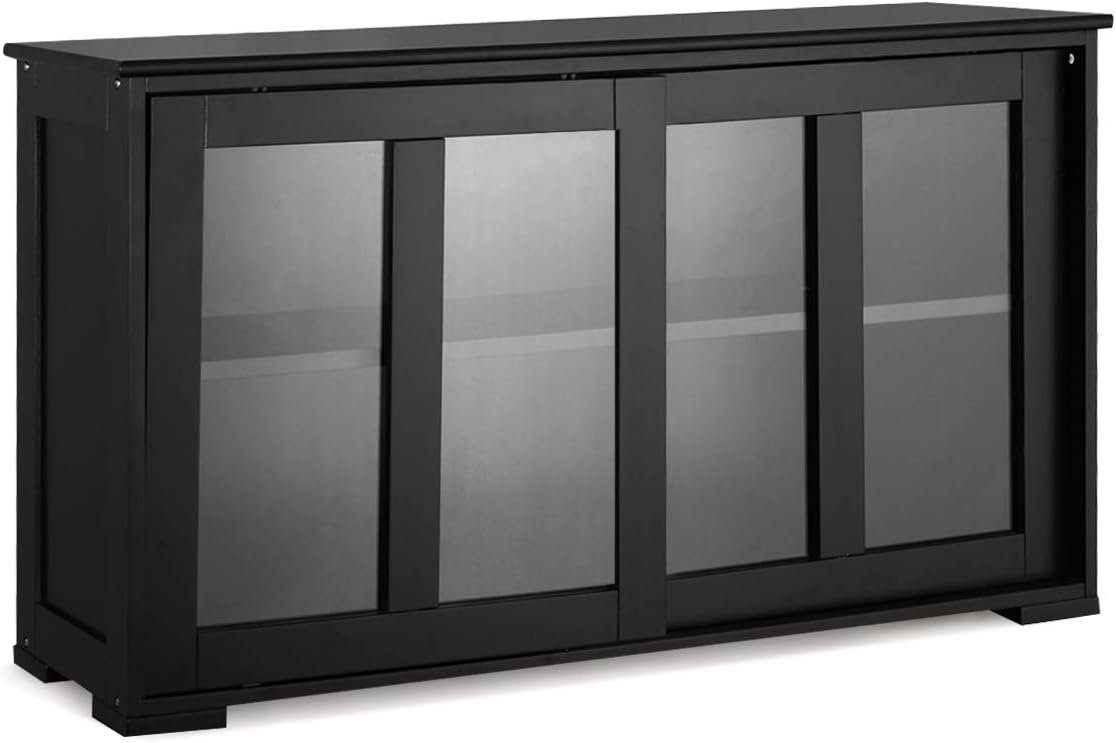 KOMFOTTEU Sideboard Küchenschrank, mit Schiebetüren schwarz