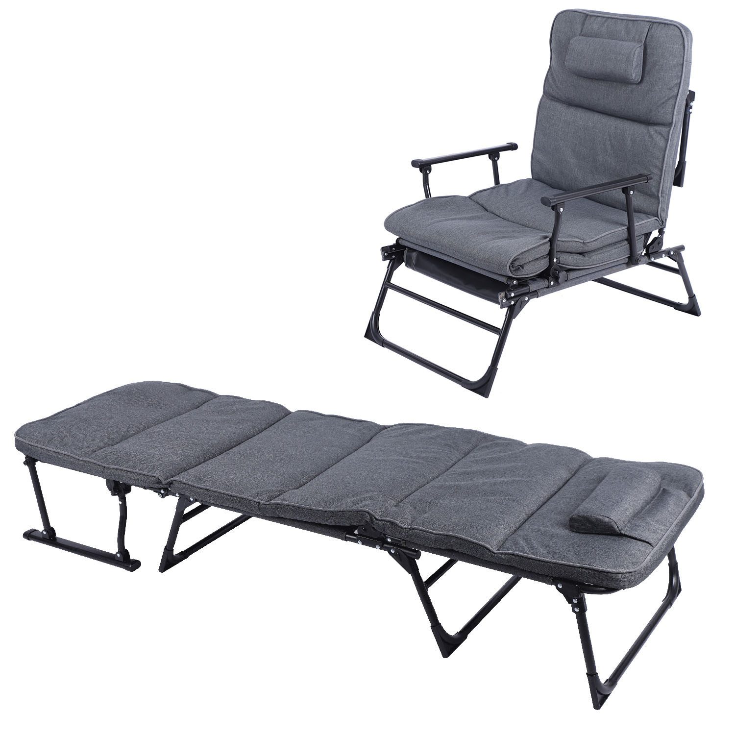 Mojawo Doppelliege 2 in 1 Gartenliege Sanitätsliege Gästebett und Relaxsessel mit Polster