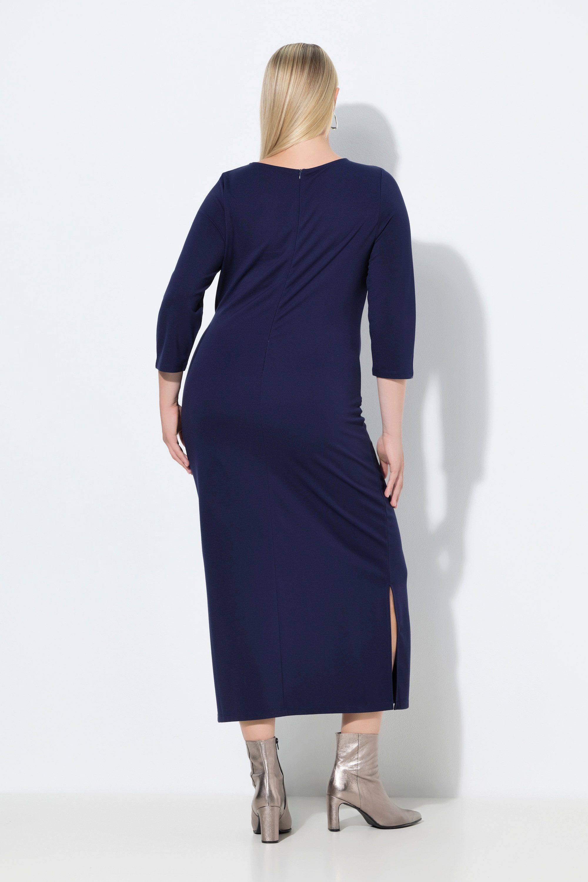 Ulla Popken Midikleid Punto-Midikleid drapiert U-Boot-Ausschnitt 3/4-Arm